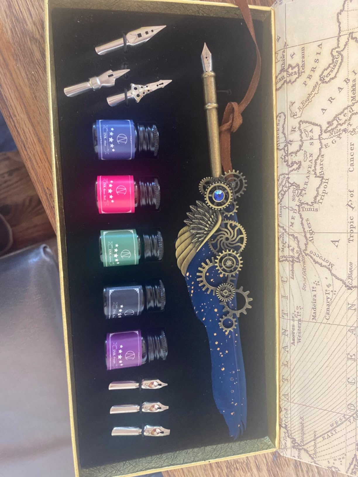 NC Feather Quill Pen Set - Includes 5 Ink Bottles, 6 Nibs, Mechanical Quill Pen for Calligraphy, Writing Letters, Signing, Invitations Etc (Grey) customer photo 2