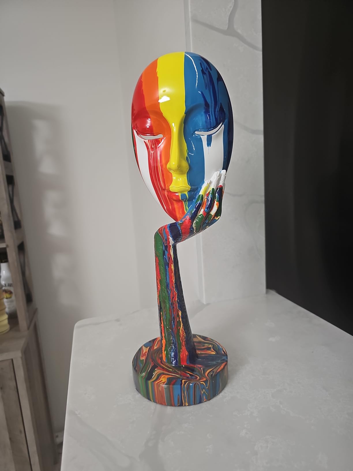 suruim Simple Creative Colorful Female Face Art Statue Thinker Sculpture Abstract Character Crafts Ornament Home Office Bedroom Living Room Study Decoration (Small 11.8x4.3x4.3in) customer photo 1
