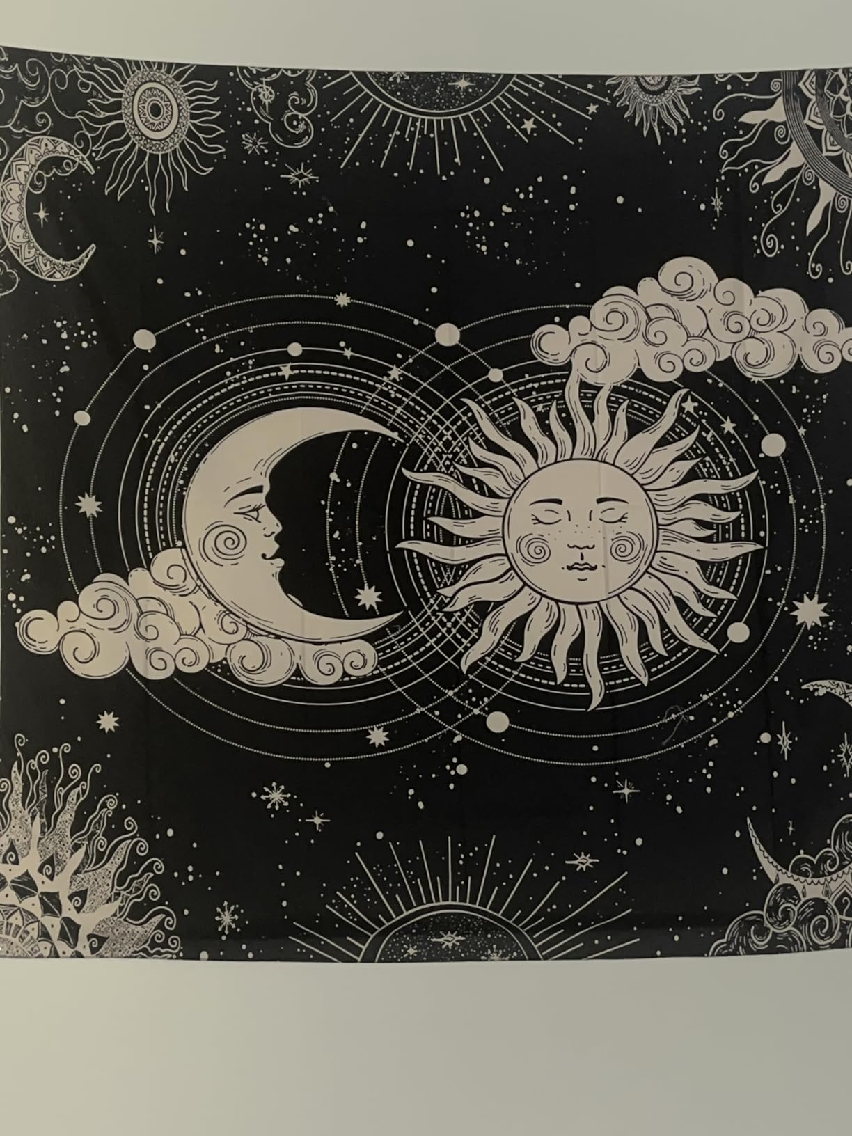 Wonrizon Sun and Moon Tapestry, Aesthetic Black Dark Spiritual Tapestries Mystic Burning Sun with Clouds Star Wall Hanging decor for Bedroom (51.2