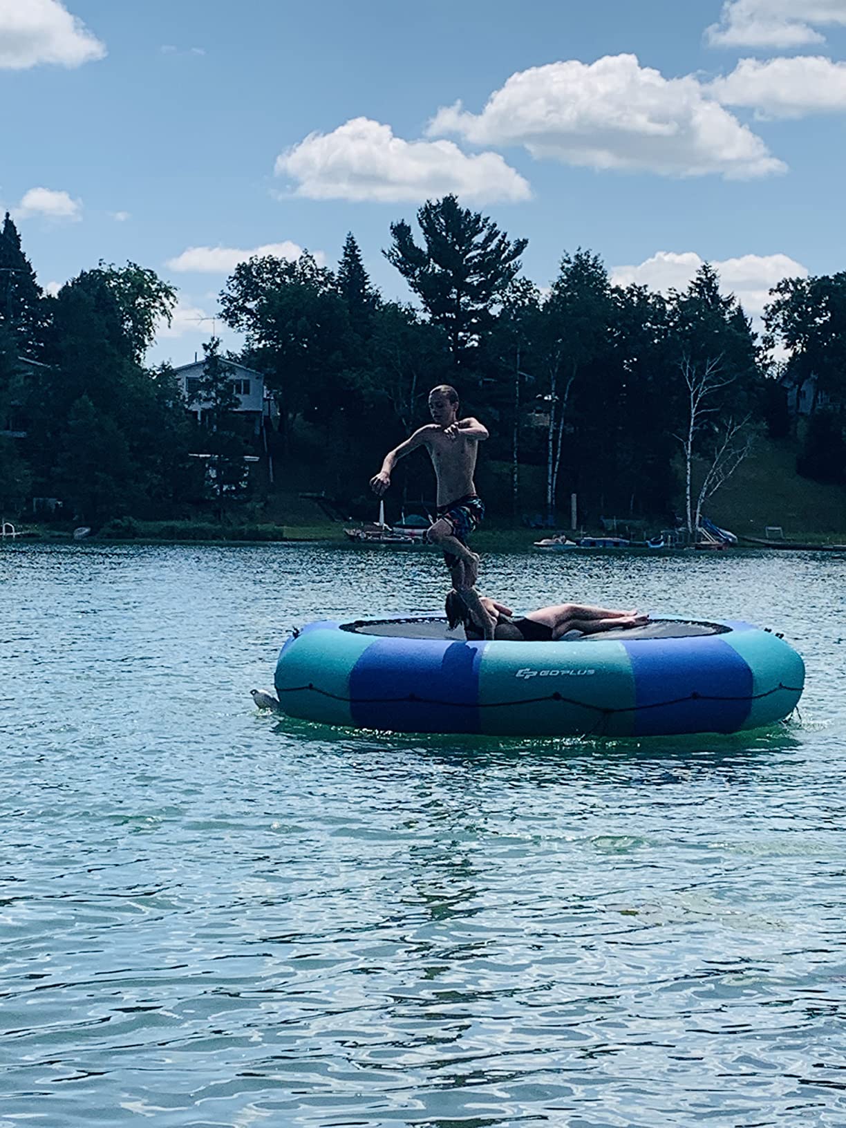 Goplus Inflatable Water Trampoline, 10FT/12FT/15FT Recreational Water Bouncer w/Electric Inflator, Rope Ladder, Mooring Ropes, Anchor, Adults Youth Bounce Swim Platform for Lakes, Pools customer photo 1
