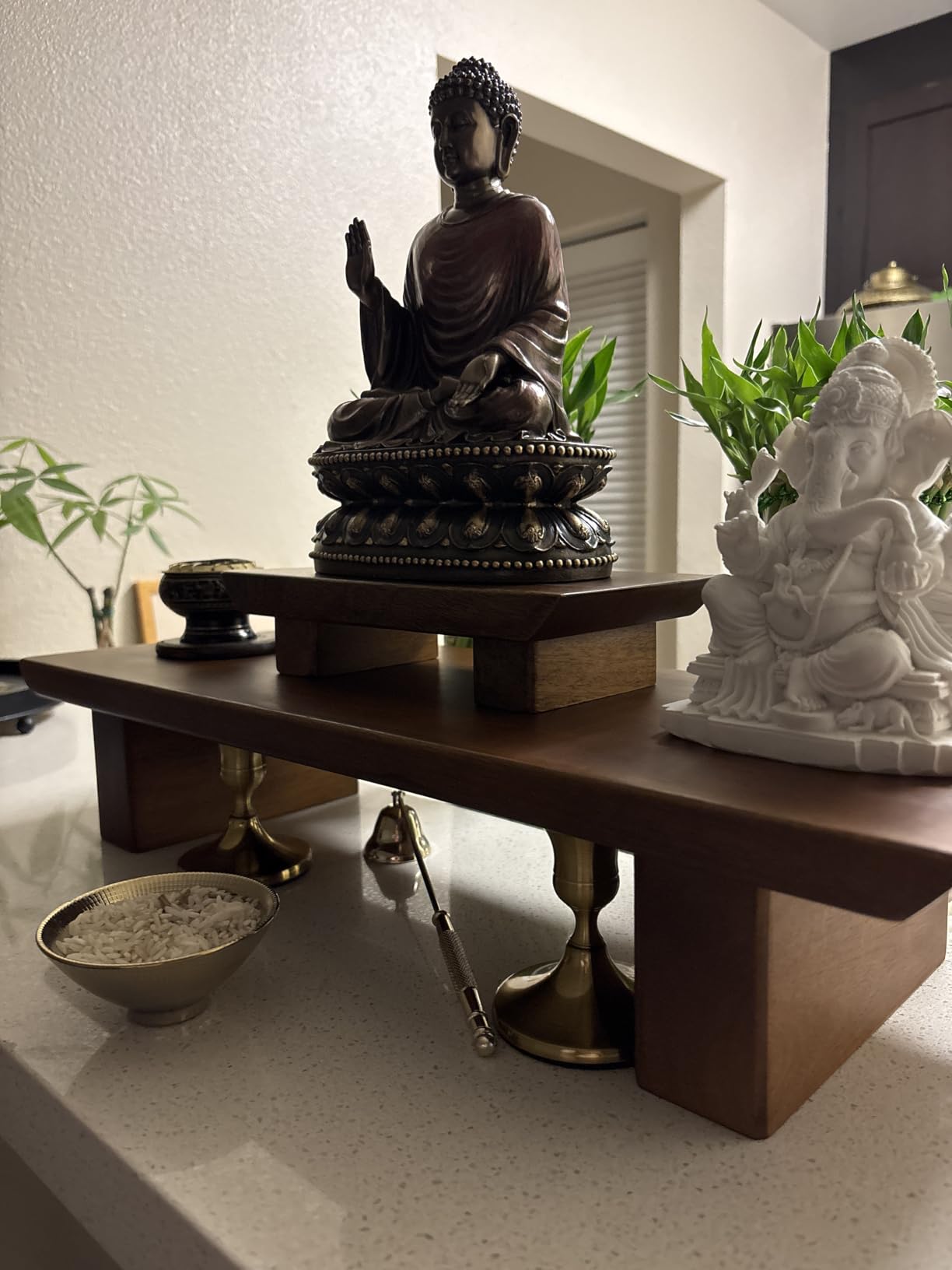 Meditation Altar Table – 21 x 7.5 x 6 Inch Handmade Tiered Puja Shrine - Small Alter Tables for Relaxation, Prayer - Buddha Meditation Alter Made of Strong and Durable Mango Wood customer photo 1