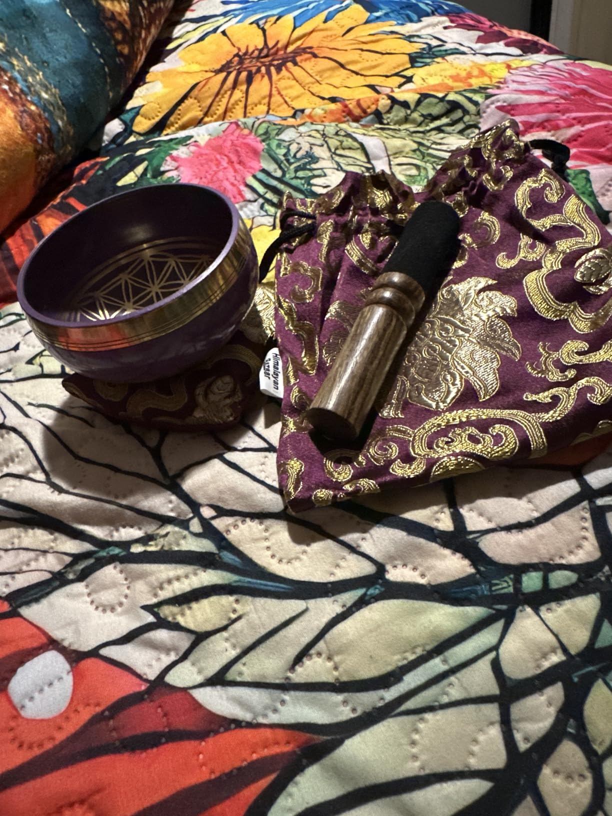 Tibetan Singing Bowl Set - Easy To Play for Beginners - Authentic Handcrafted Mindfulness Meditation Holistic Sound 7 Chakra Healing Gift by Himalayan Bazaar (Crimson) customer photo 2