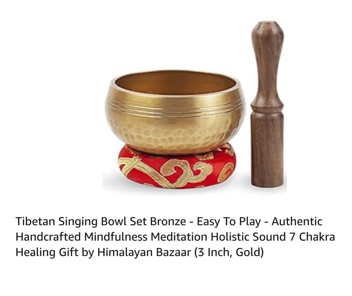 Premium Tibetan Singing Bowl Set - Authentic Handcrafted Mindfulness Meditation Holistic Sound 7 Chakra Healing Gift by Himalayan Bazaar (3 Inch, Gold) customer photo 1