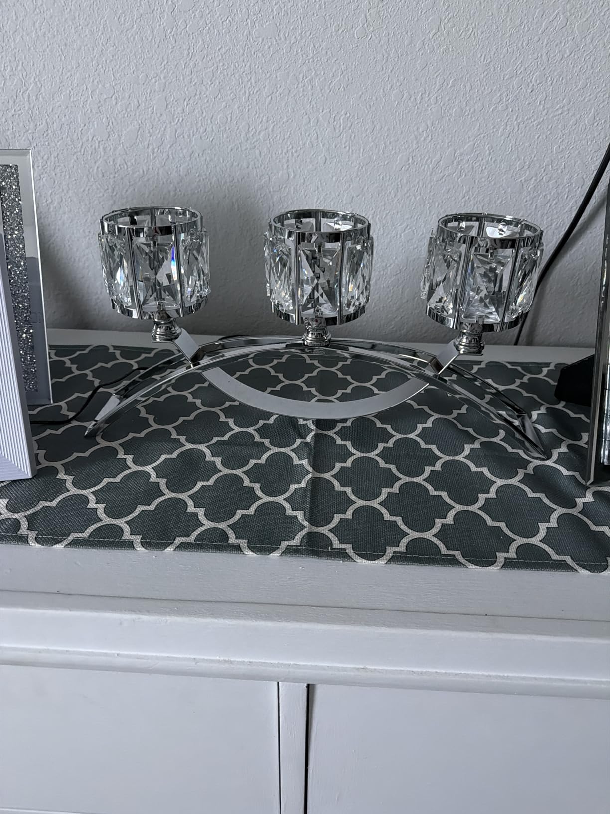 3 Arms Crystal Bowl Tealight Candelabra Votive Candle Stand, Wedding centerpieces for Tables Crystal Candlestick，Centerpiece Table Decorations (Silver) customer photo 1