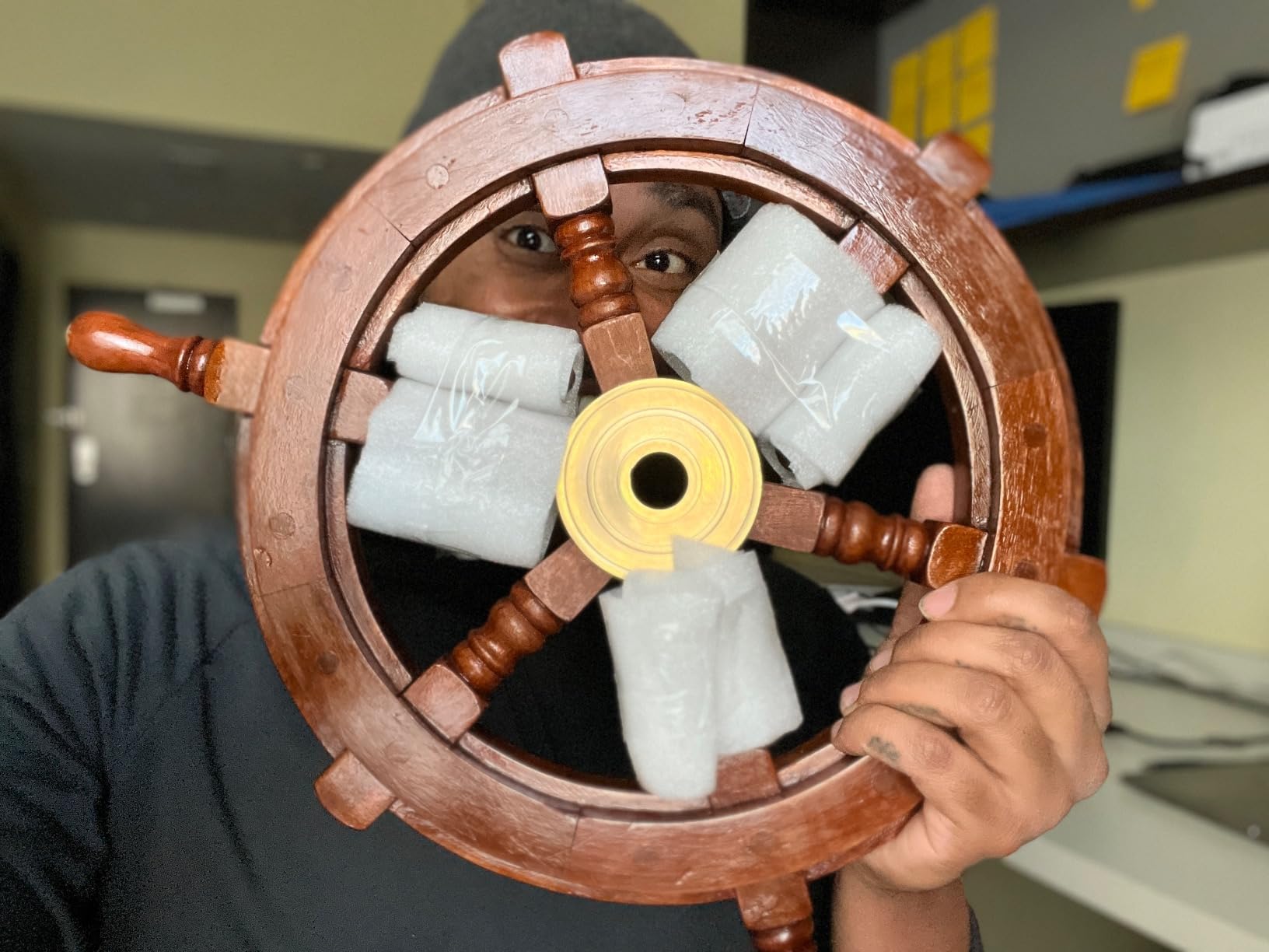 Bhartiya Handicrafts Nautical Ship Wheel for Wall Decor Rustic Wooden Pirate Boat Steering Wheel with Brass Hub – Handmade Captain’s Wheel for Nautical, Beach & Coastal Décor (30 Inch) customer photo 2