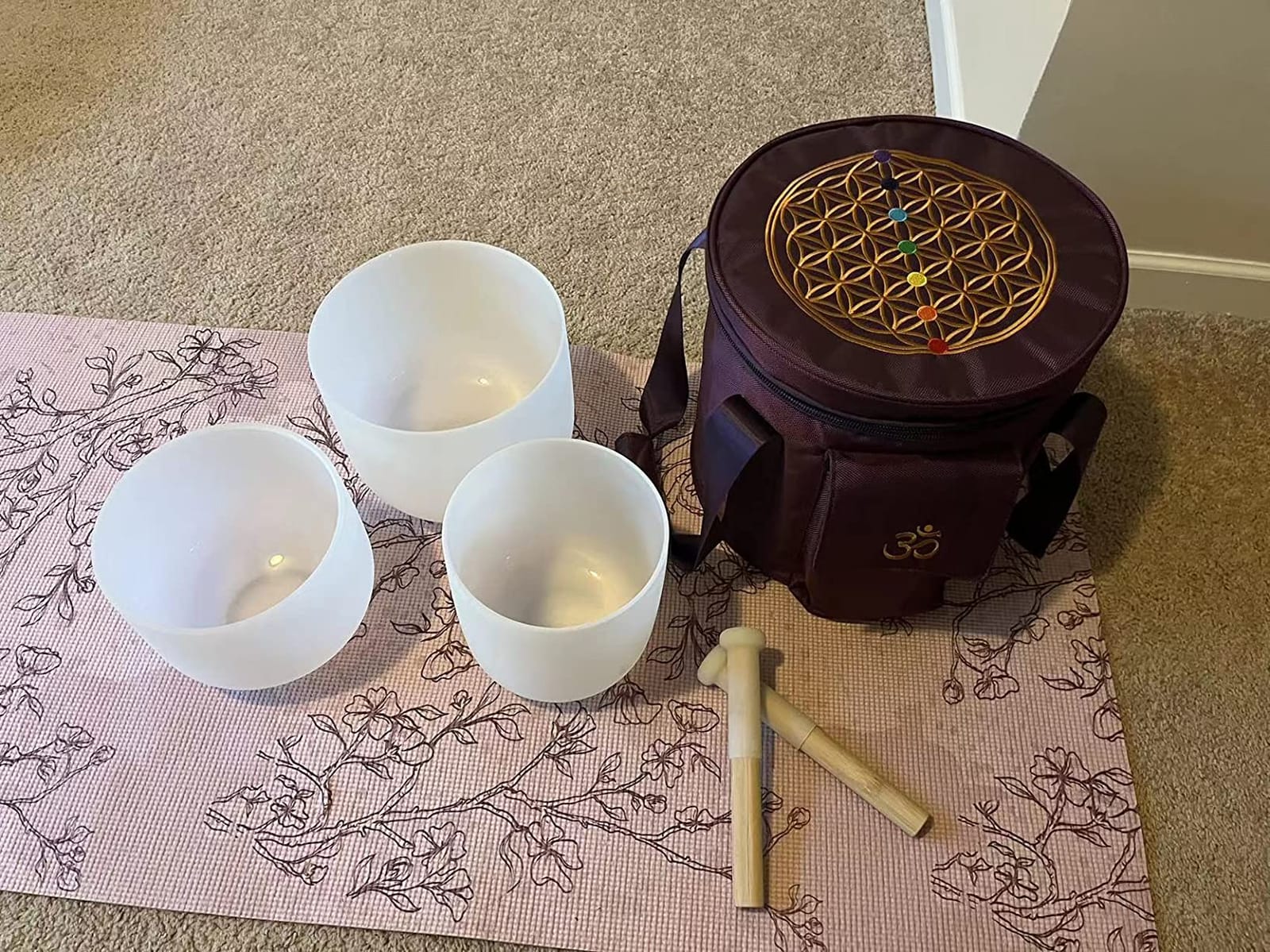 7inch 8inch 9inch Crystal singing bowls set sound bowl for healing Mindfulness, Meditation, Yoga, Spiritual and Body Healing Chakra Bowl (7C+8F+9G, 7inch+8inch+9inch with Travel bag) customer photo 1
