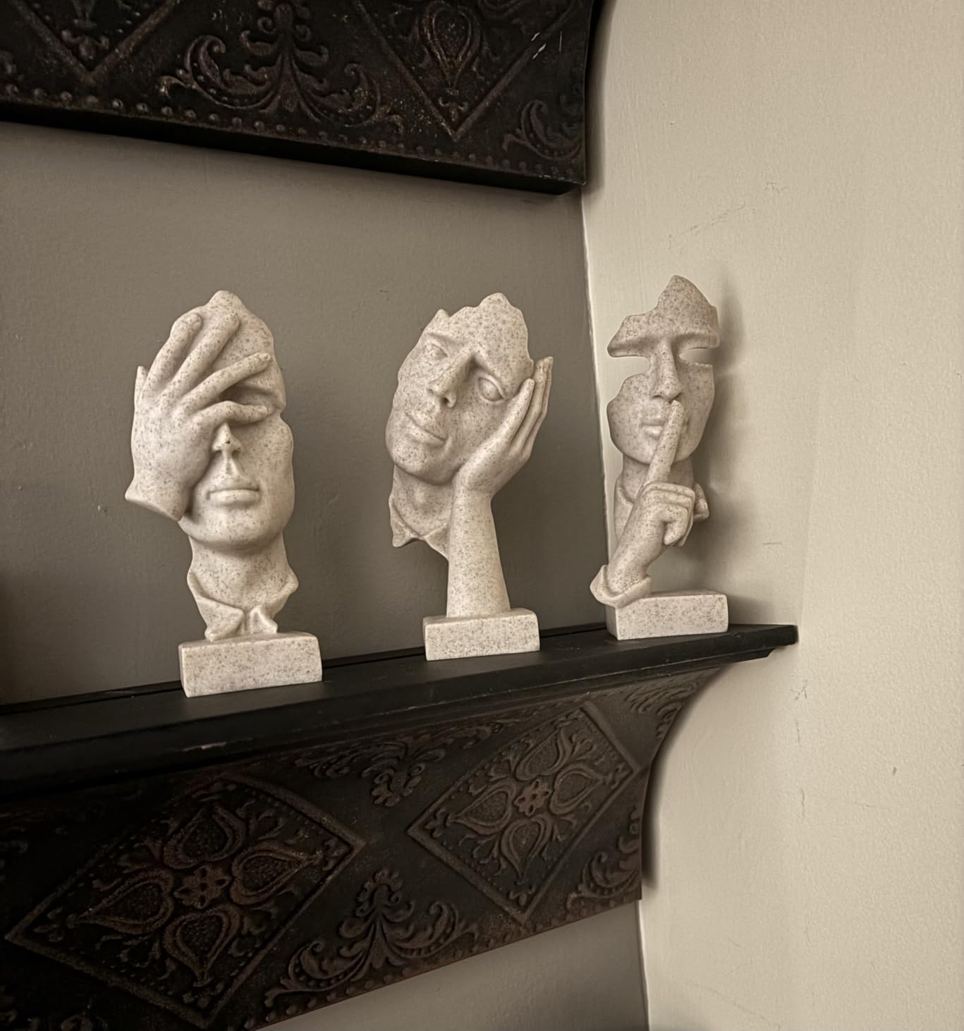prosfalt 3 Pcs Thinker Statue, Silence is Gold Abstract Art Figurine, No Hear No See No Speak Modern Home Resin Sculptures Decorative Objects Decor for Home Office Bookshelf Desktop(White), A-41 customer photo 2