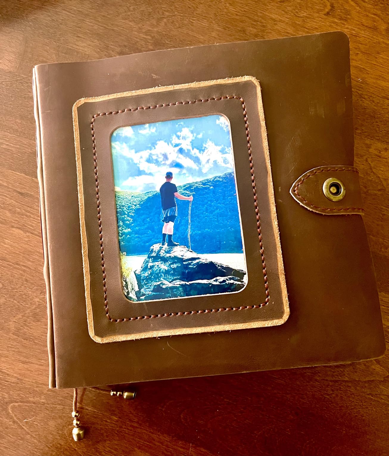 Leather photo Album Self Adhesive Pages, Handamde Leather Scrapbook Photo Album, Wedding Family Album, Holds 3x5, 4x6, 5x7, 6x8 Photos - Coffee customer photo 2