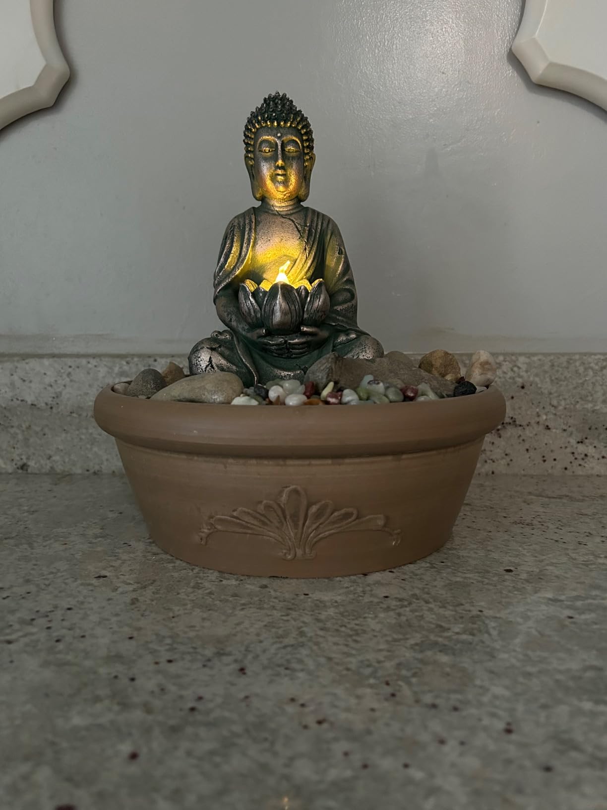 Goodeco Meditation Small Buddha Statue Figurine -Buddha with LED Tea Lights Candle Holder,Gift idea,Zen Home Decor Meditation Accessories,Antique Bronze Look 8