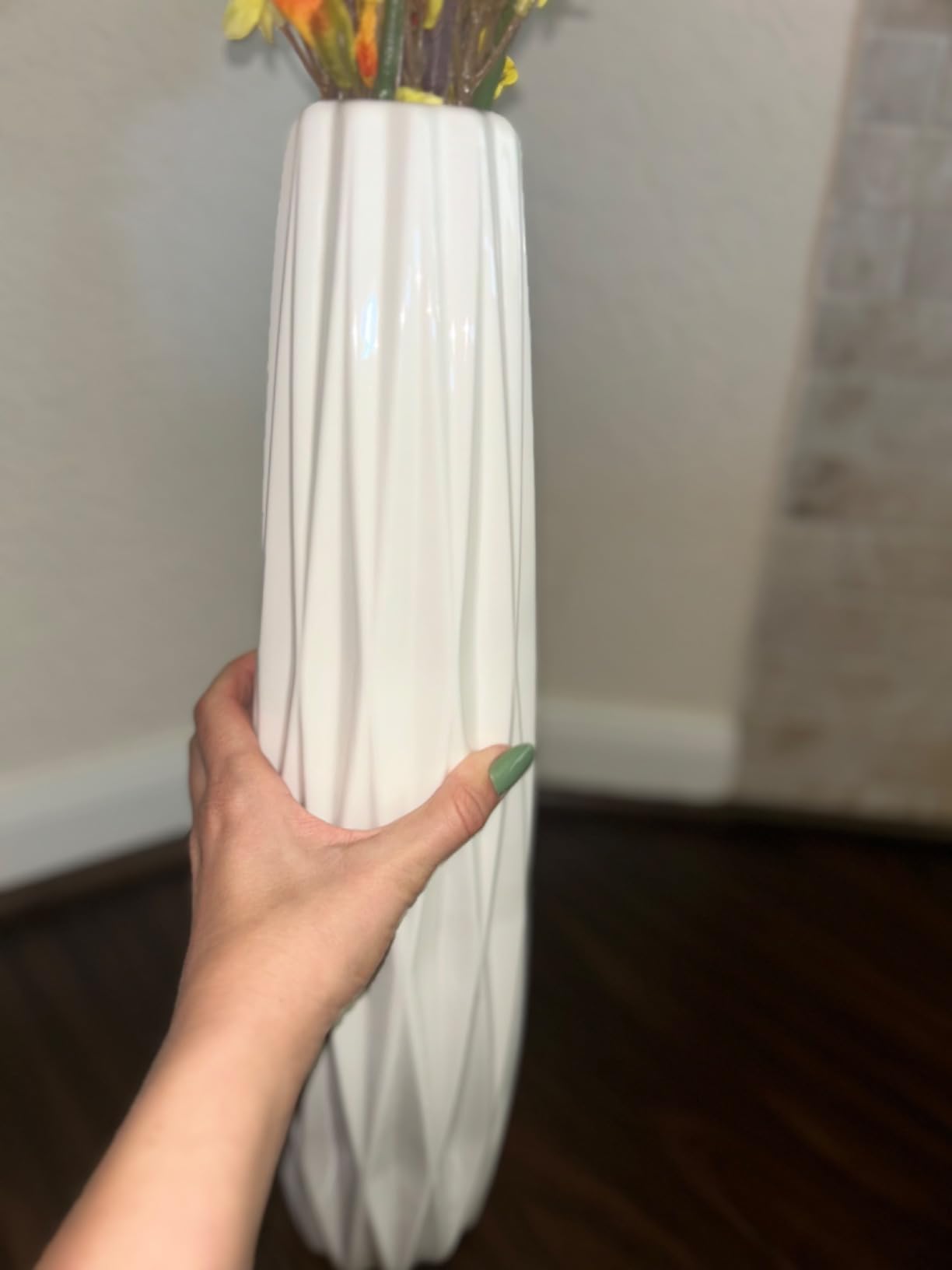 Large White Ceramic Vase, 17.7