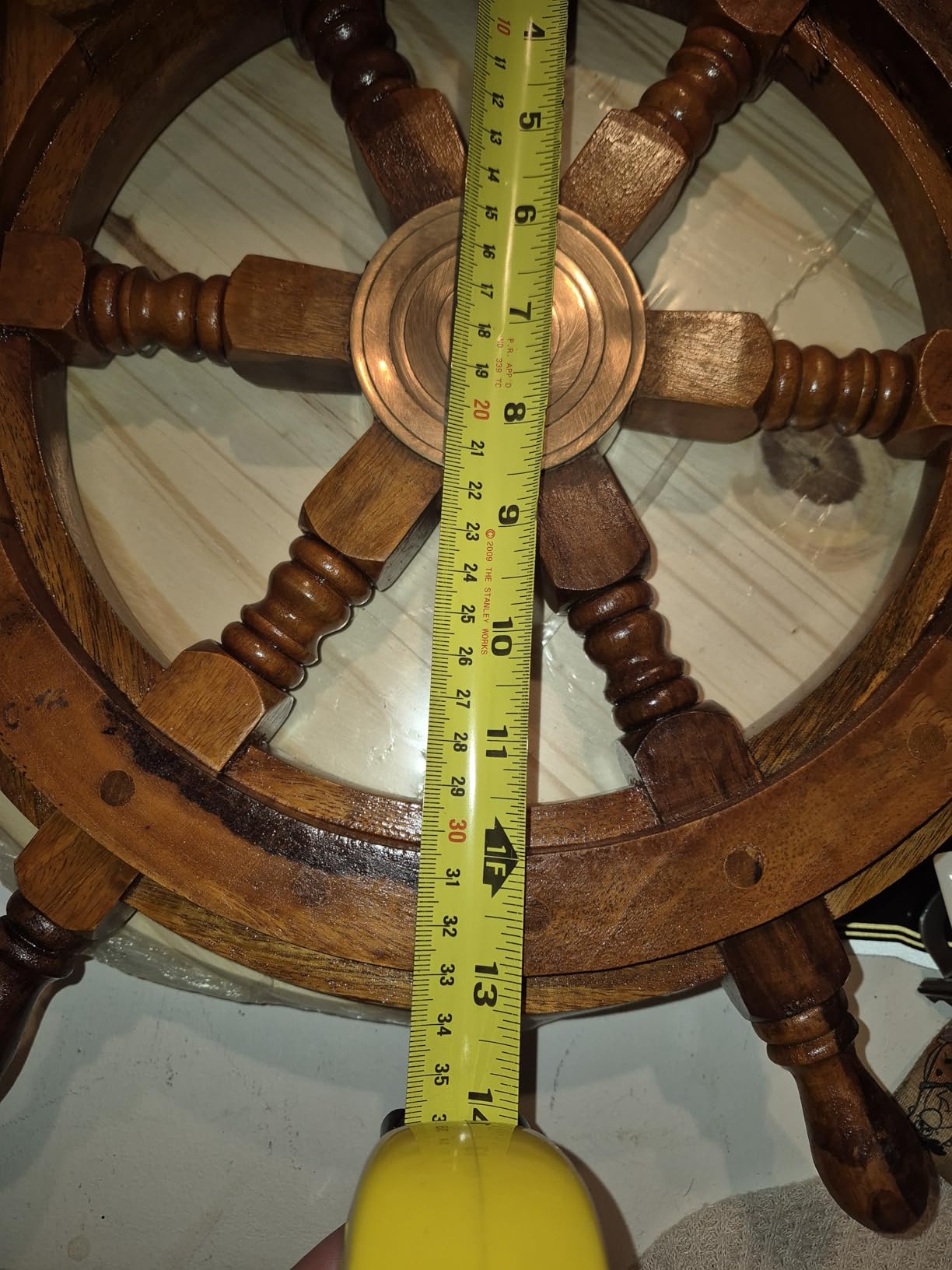 Brainmart Wooden Nautical Ship Wheel Wall Decor – Handcrafted Boat Steering Wheel with Brass Hub & Foldable Handles, Coastal Beach Ocean Theme Home Décor (X-Large 30 Inch) customer photo 2