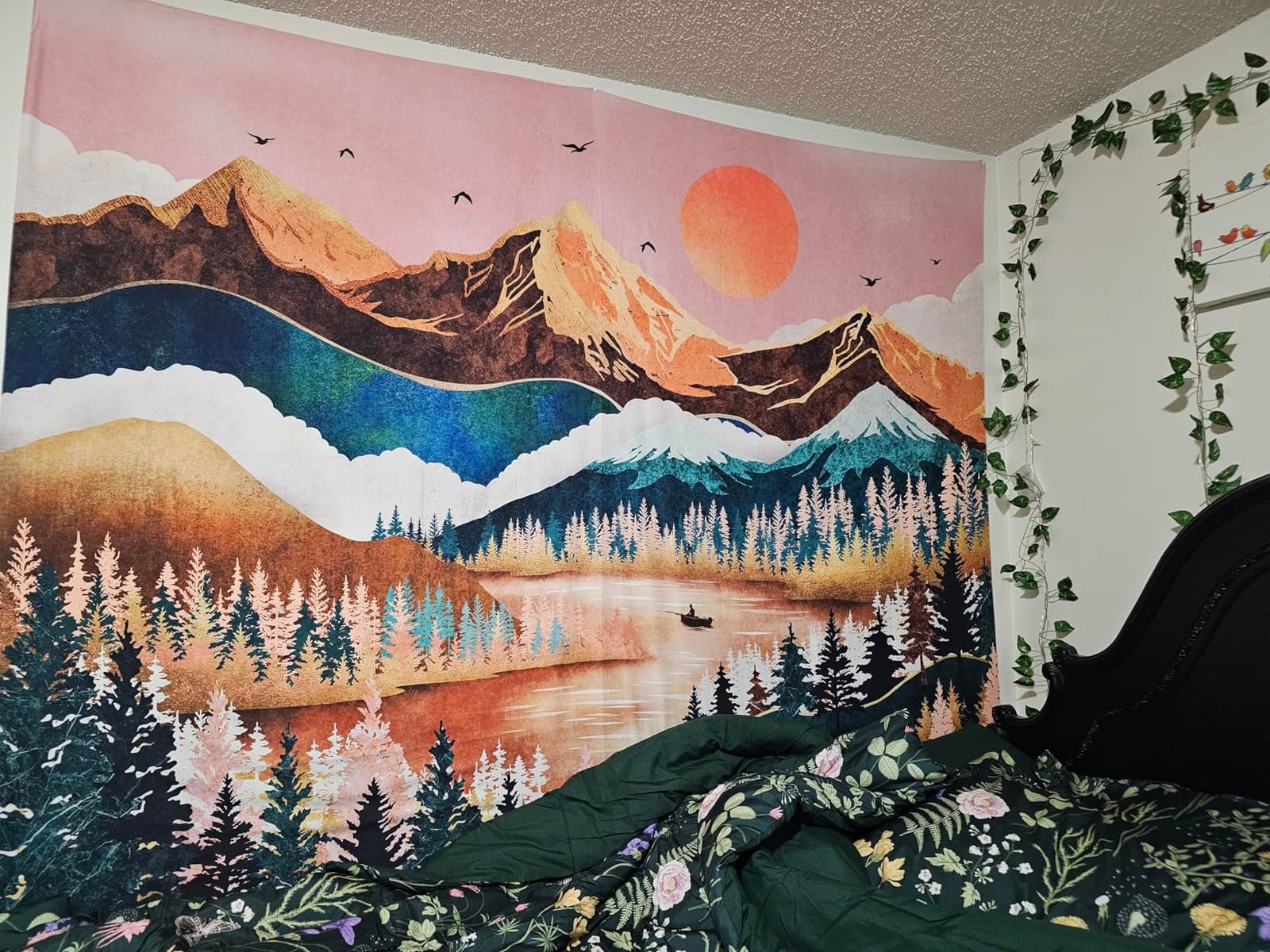 Zussun Black and White Tapestry Starry Night Mountain Tapestries for Bedroom Aesthetic Moon and Stars Tapastry's Wall Hanging Dark Nature Forest Wall Tapestry for Living Room Dorm (48'' × 36'') customer photo 1