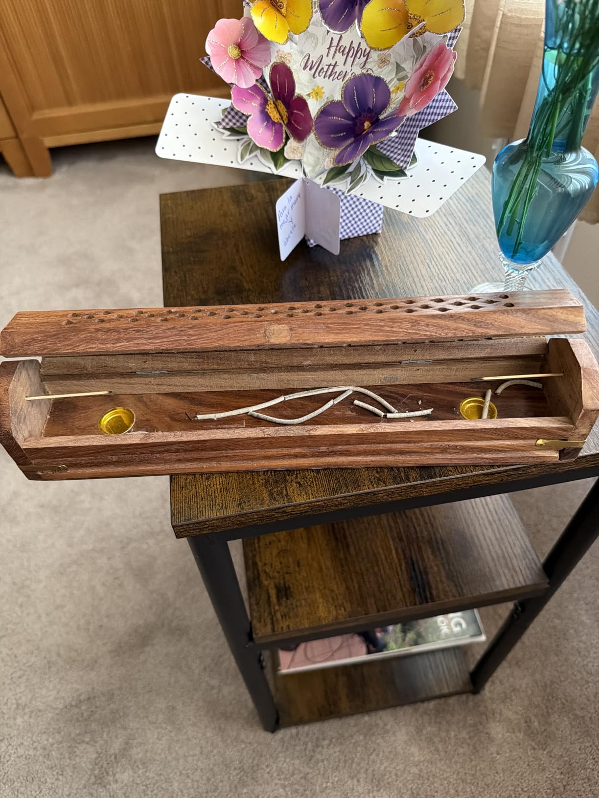 COTTON CRAFT Sheesham Wood Incense Burner Holder -Sun Moon Star Brass Inlay customer photo 1