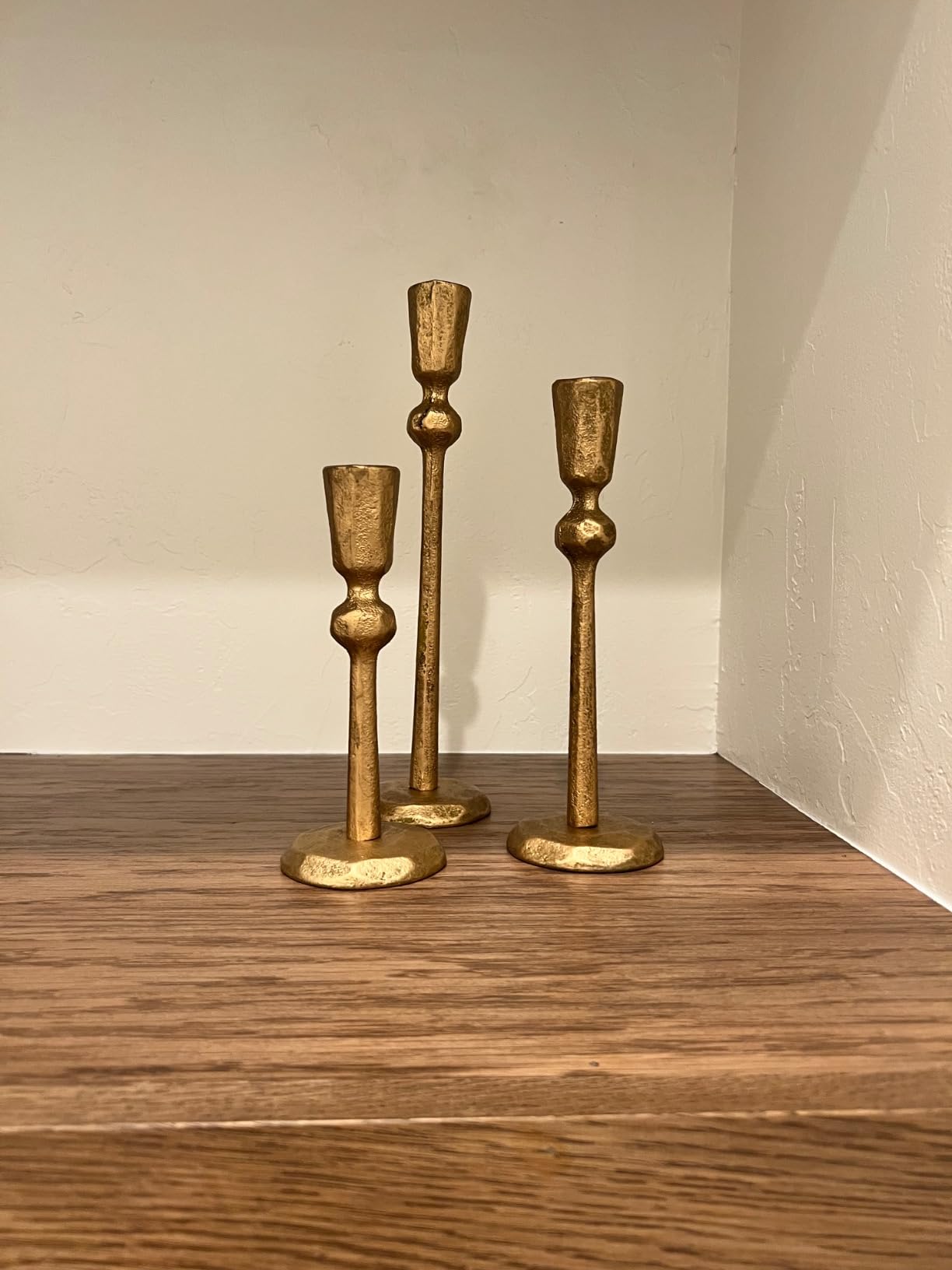 Antique Brass Iron Taper Candle Holder - Set of 3 Decorative Candle Stand customer photo 2