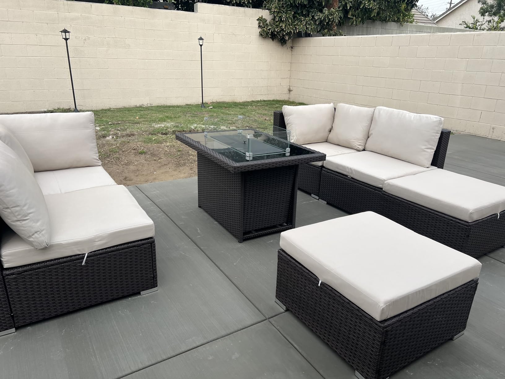 NICESOUL 8 People Outdoor Seating Furniture, 29.3'' High Back Comfortable Wicker Patio Sectional Sofas with Ottoman, Deep Seats Oversized Conversations for Exteriors, 2 Color Cushion Turquoise & Gray customer photo 2