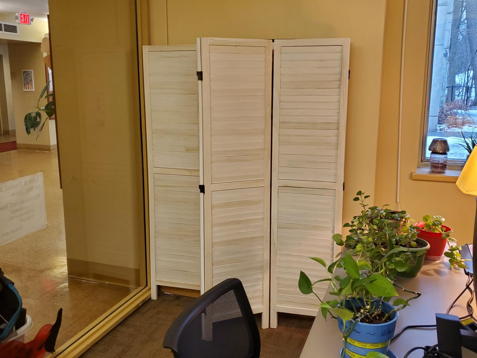 Room Dividers and Folding Privacy Screens, Wood Louvered Separators Divider Wall for Home Office Bedroom - 4 Panels, 67 * 60inch (White-Washed) customer photo 2