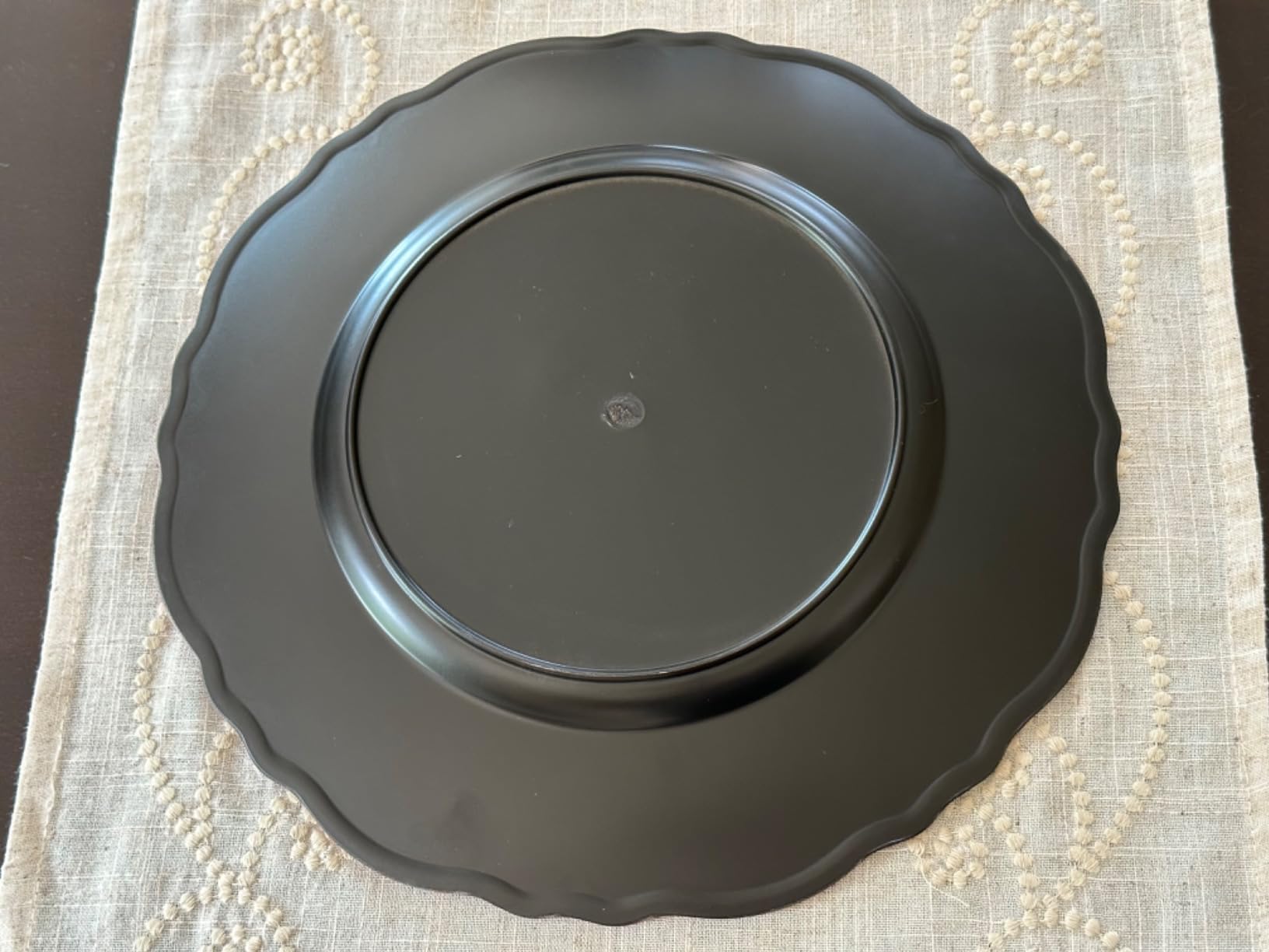 White Scalloped Charger Plates with Gold Rim, 13