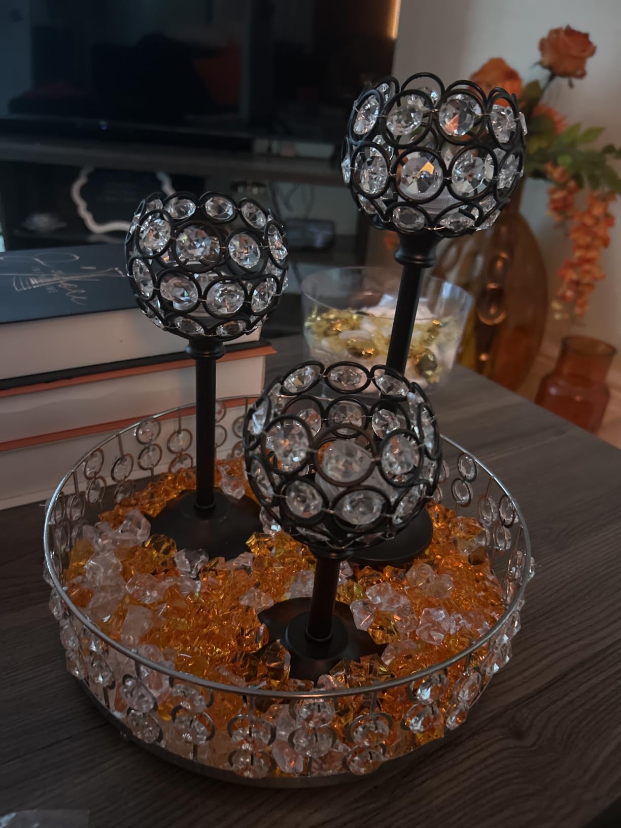 Set of 3 Silver Crystal Metal Tealight Candlestick, Bling Bowl Candelabras, Tall Votive Candle Holders Elegant Candle Centerpiece for Dining Table Wedding Decor customer photo 1