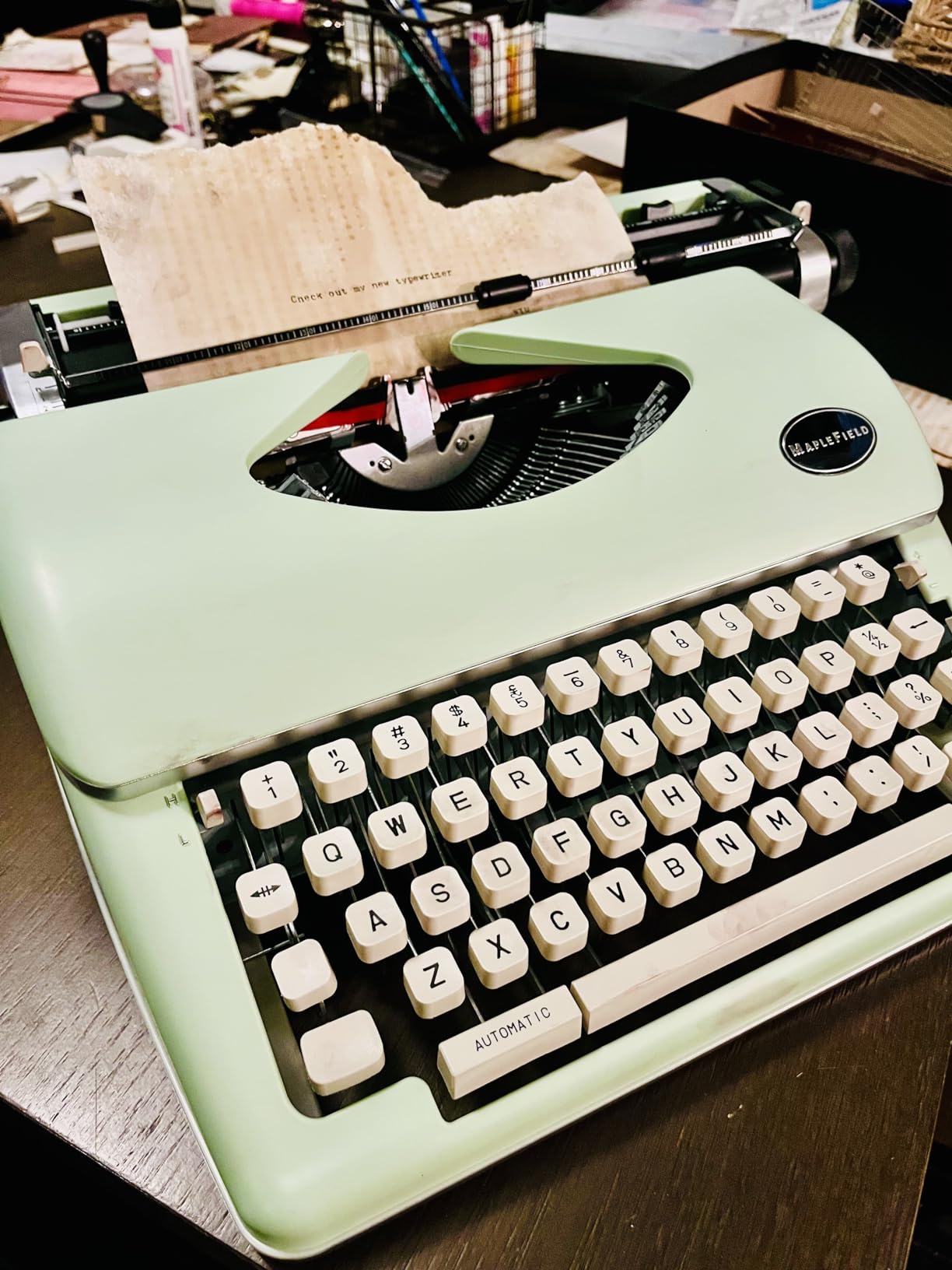 Maplefield Antique Manual Typewriter - for Journaling & Letter Writing - Compact Portable Setup for Home Office Decor - Retro Display with Ink Ribbon & Guide - Bronze, Fits 8 x 11 in Sheets customer photo 2