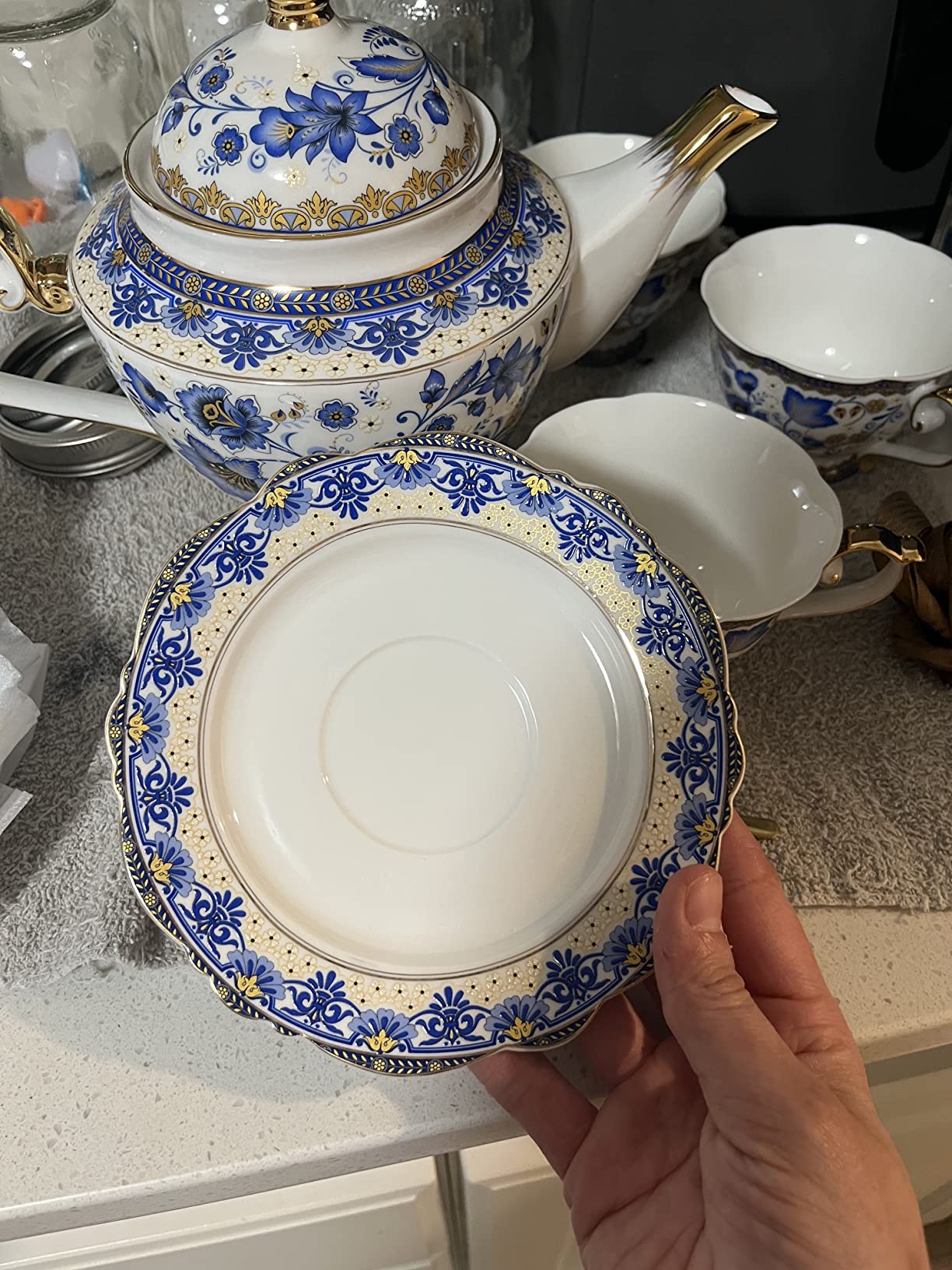 ACMLIFE Fine Bone China Tea Set, 13-Piece English Tea Set for Adults, Afternoon Tea Sets for Women Tea Party or Gift Giving, Pink and Gold customer photo 2