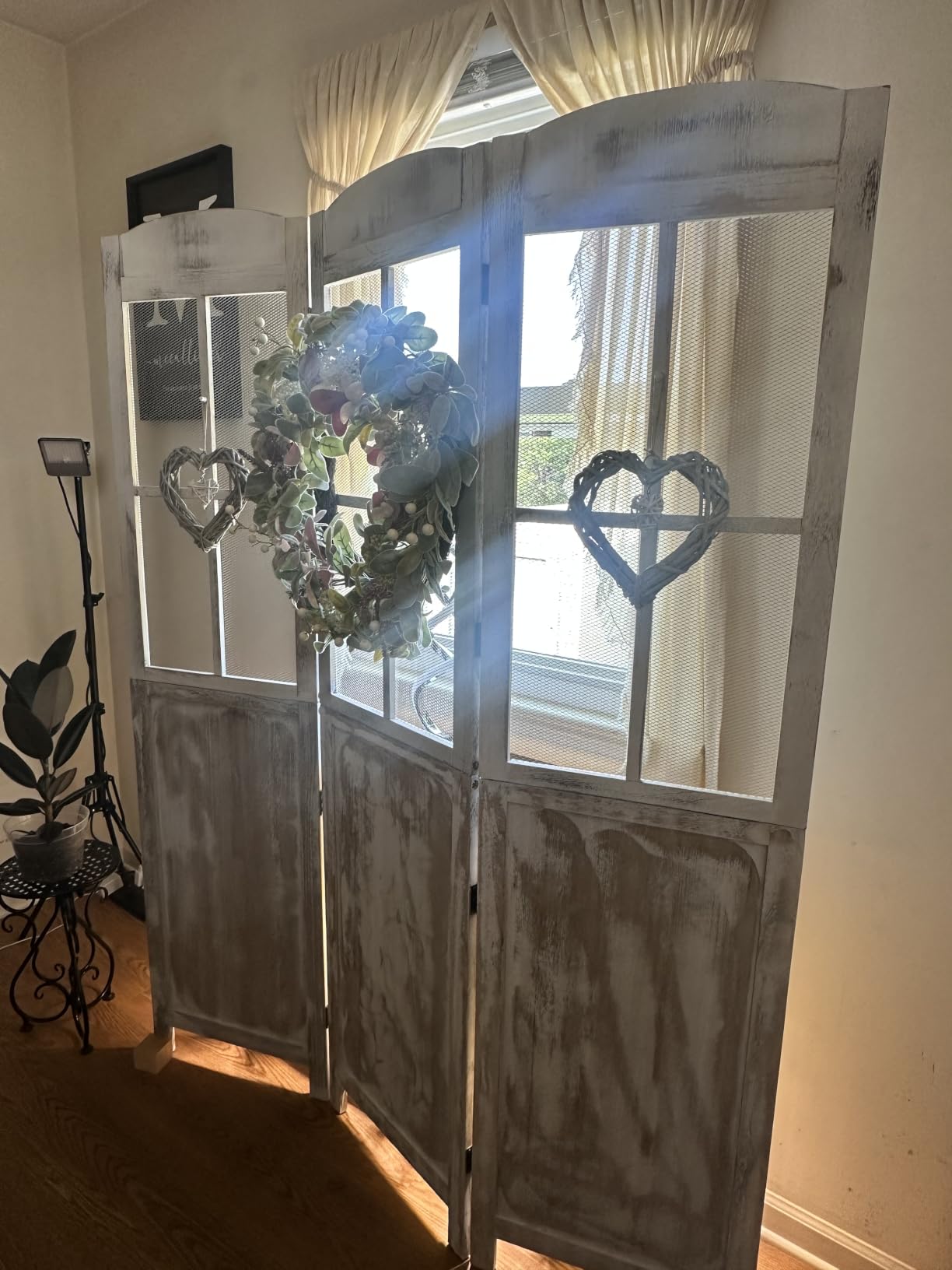 GOFLAME 3-Panel Folding Room Divider, 6FT Paulownia Wood Privacy Screen with Mesh Window, Natural Rustic Freestanding Wall Divider Partition for Room Separation, No Assembly Required customer photo 1