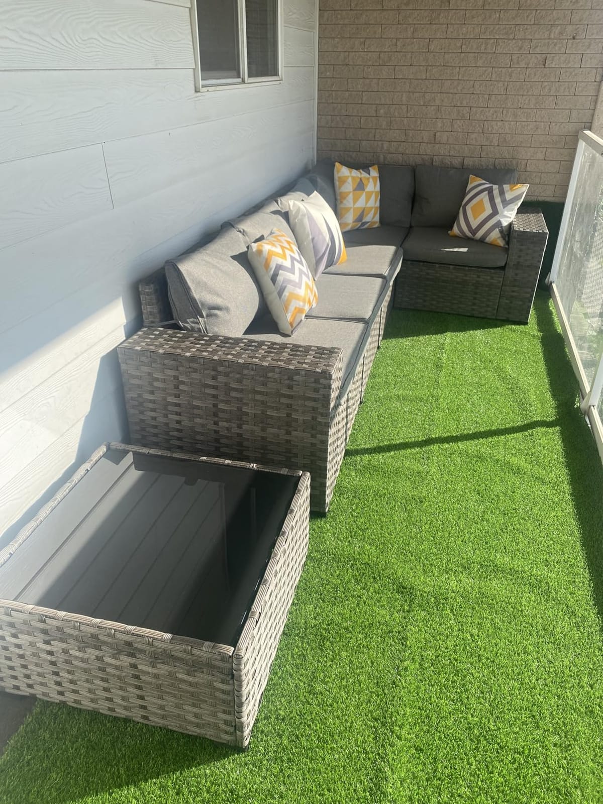 ovios 6 Pieces Patio Furniture Set, Outdoor Wicker Sectional Sofa with Coffee Table Comfy Cushions, Modern Modular Deep Seat Couch Rattan Conversation Set, Denim Blue customer photo 1