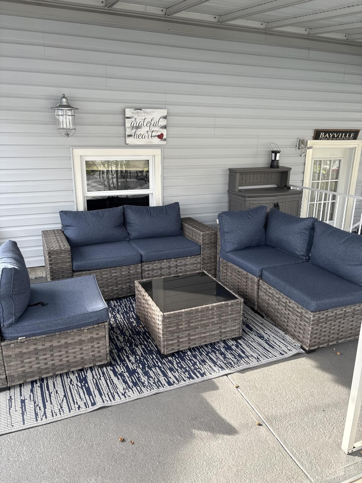 ovios 6 Pieces Patio Furniture Set, Outdoor Wicker Sectional Sofa with Coffee Table Comfy Cushions, Modern Modular Deep Seat Couch Rattan Conversation Set, Denim Blue customer photo 2
