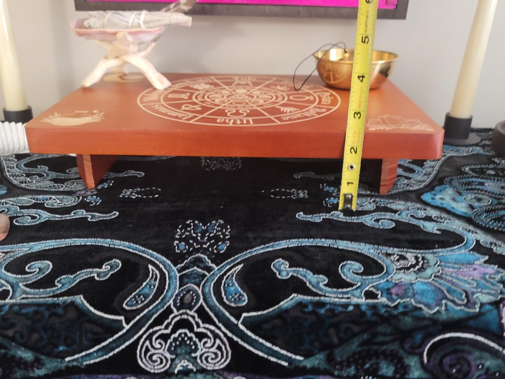 Altar Table, Meditation Table, Small Altar Table, Wooden Witch Altar, Wiccan Alter Table, Buddhist Shrine, Engraved Triquetra (The Celtic Trinity Knot) on Table Top, 12 × 8 inches customer photo 1