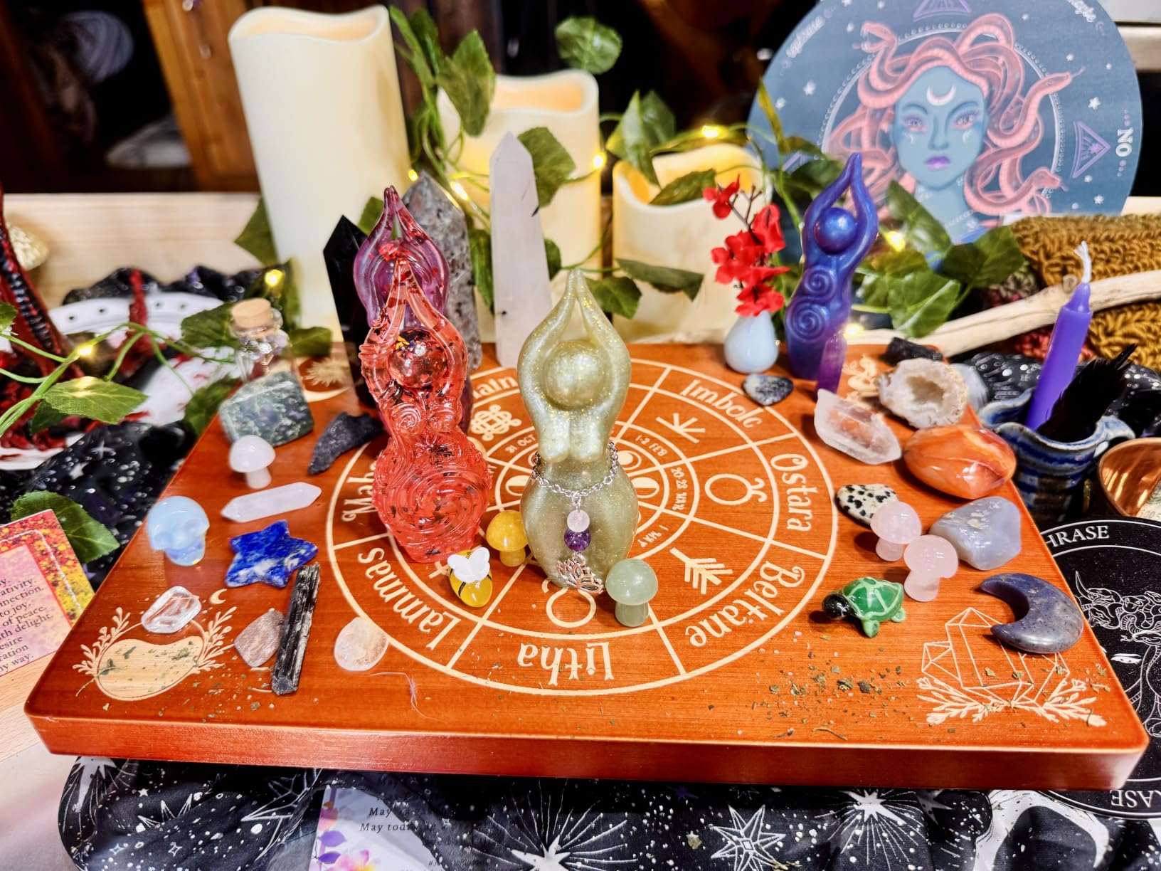Altar Table, Meditation Table, Small Altar Table, Wooden Witch Altar, Wiccan Alter Table, Buddhist Shrine, Engraved Triquetra (The Celtic Trinity Knot) on Table Top, 12 × 8 inches customer photo 2