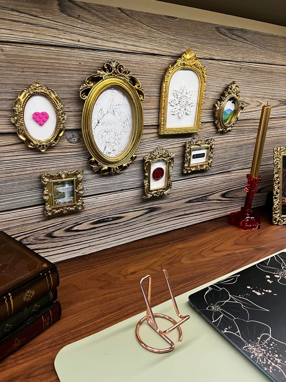 Maitys 15 Pcs Tiny Vintage Picture Frames with Stands Ornate,Black Gold customer photo 1