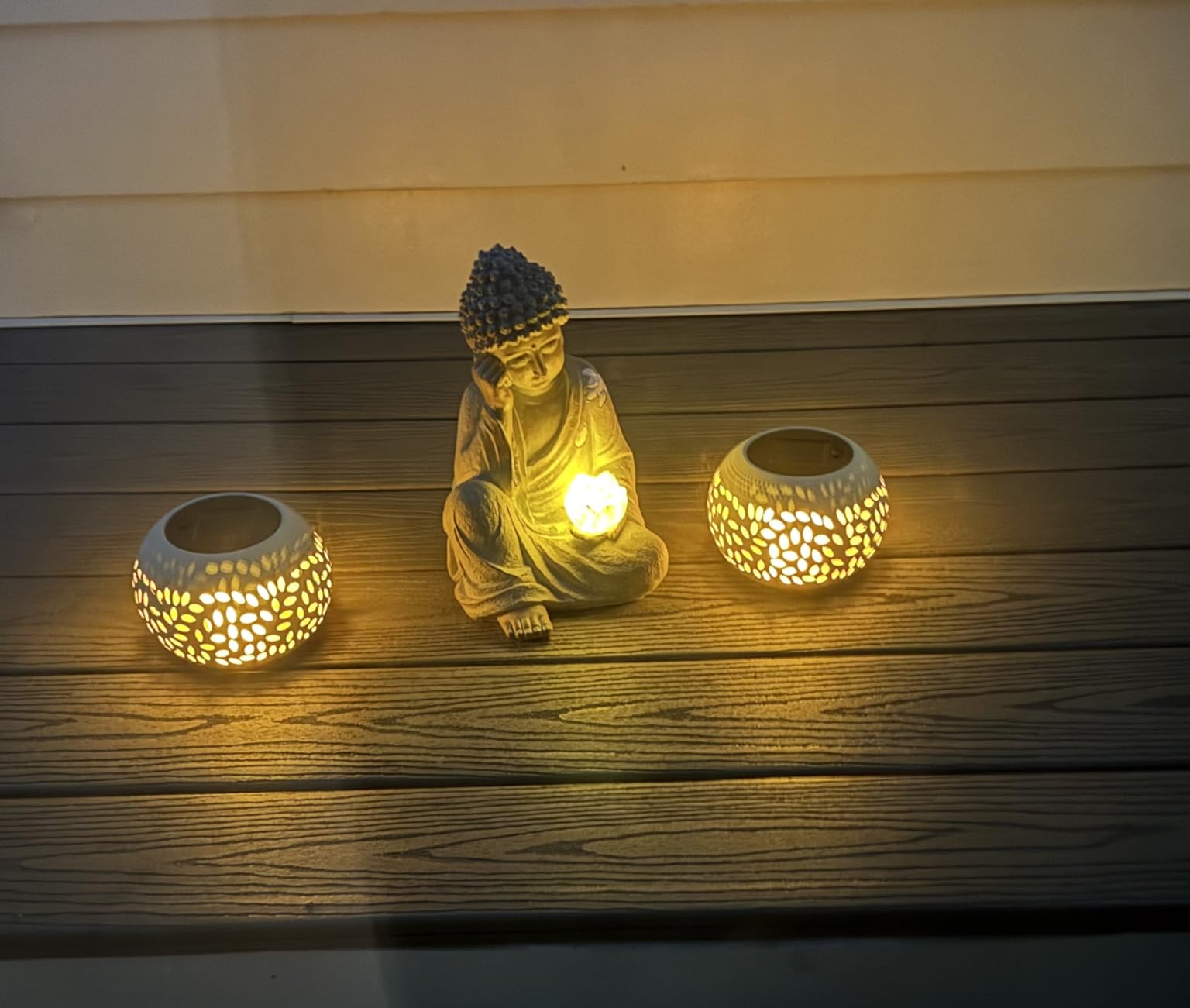 Buddha Statue Outdoor with Solar Lotus Flower Light, 11.8-Inch IP65 Waterproof Resin Garden Statue, Hand-Painted Zen Decor for Patio, Yard, Lawn, Balcony and Home customer photo 1