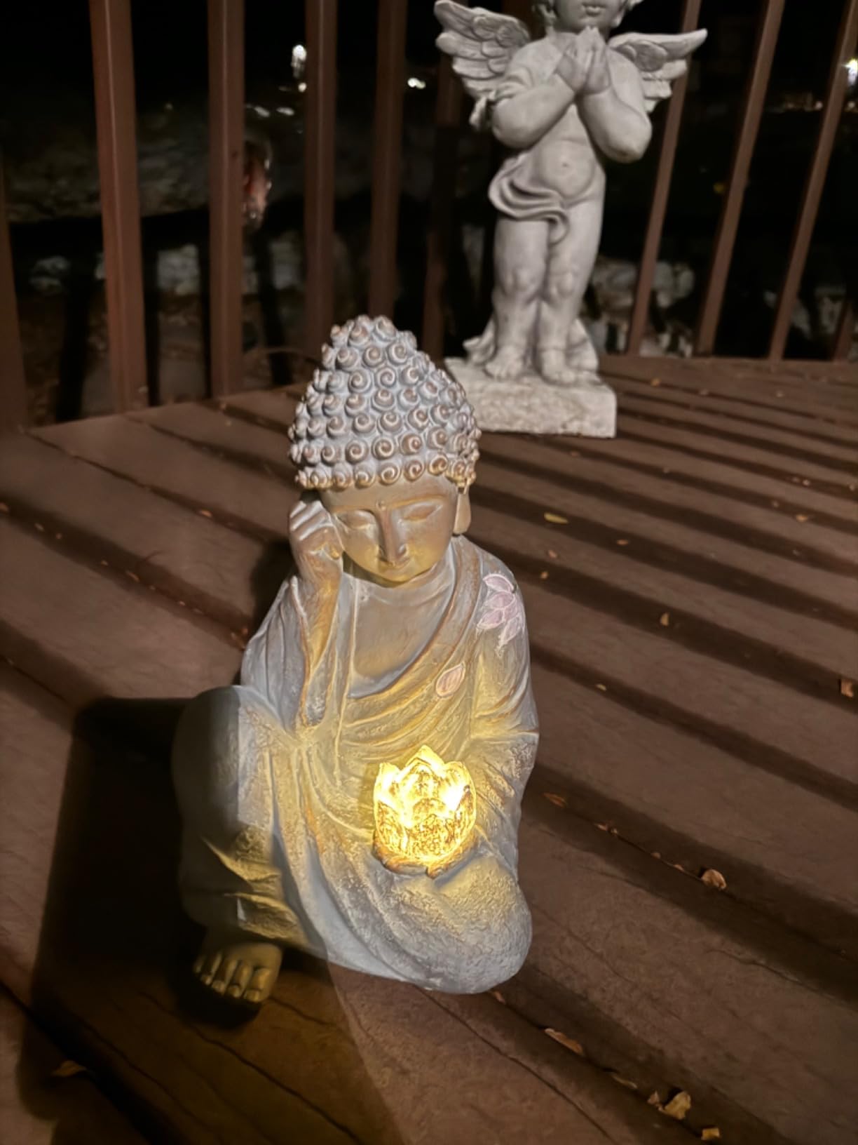 Buddha Statue Outdoor with Solar Lotus Flower Light, 11.8-Inch IP65 Waterproof Resin Garden Statue, Hand-Painted Zen Decor for Patio, Yard, Lawn, Balcony and Home customer photo 2