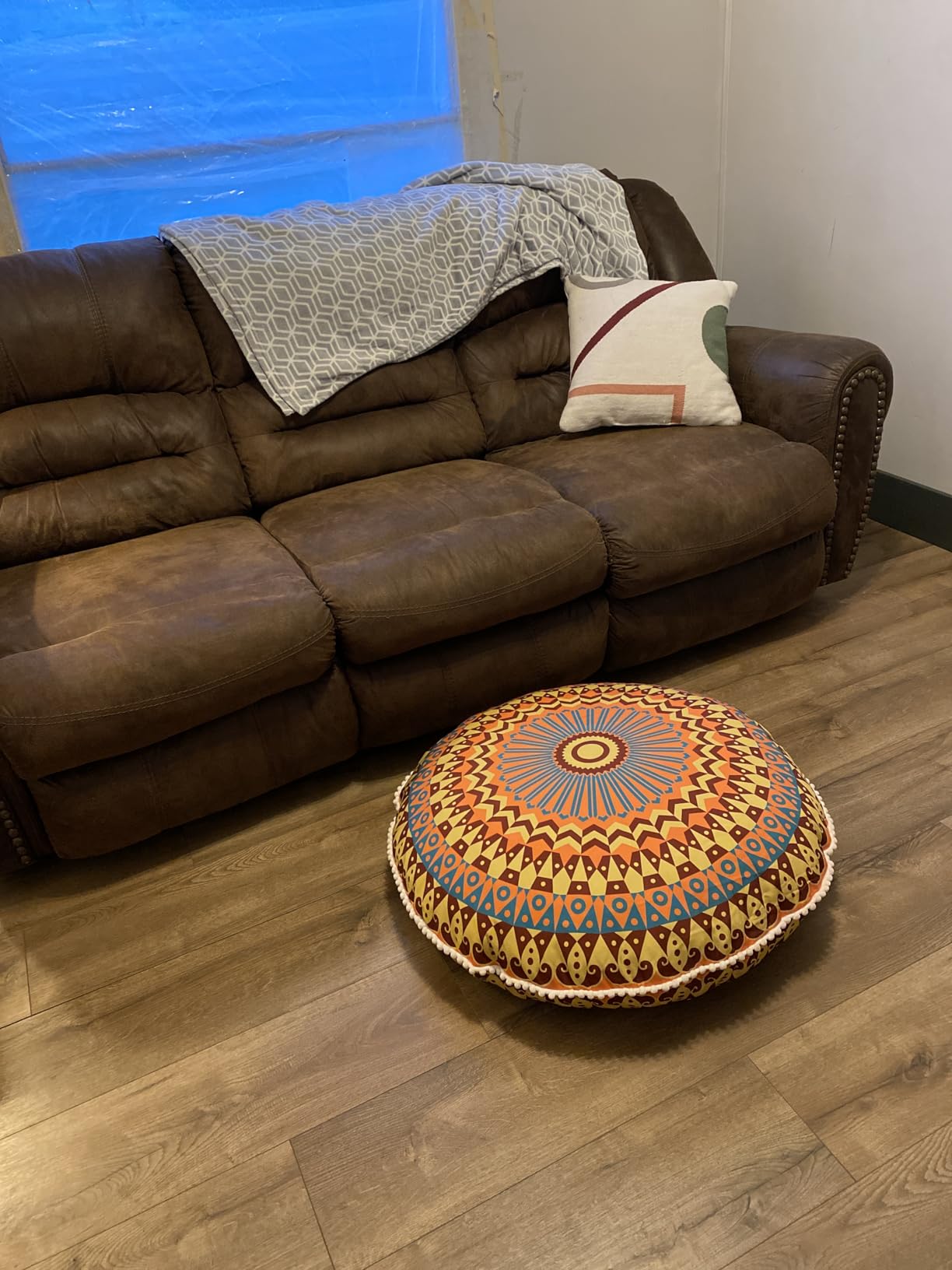 LOVMOC 32 Inch Round Floor Pillow for Adults Set of 2, Large Thick Memory Foam Boho Mandala Meditation Floor Seating Cushion, Machine Washable for Living Room Outdoor Yoga Floor Sitting, Yellow customer photo 2