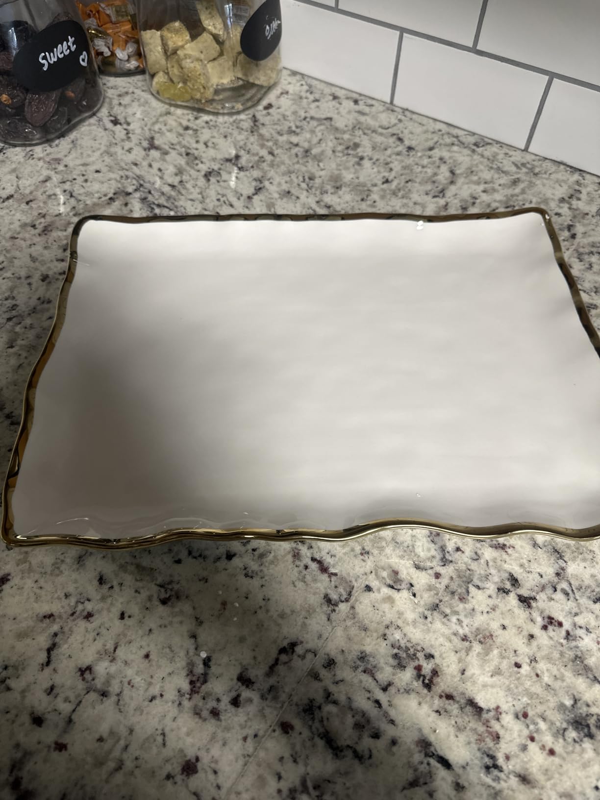 Regency Gold Porcelain Rectangular Platter with Scalloped Edges, Metallic Gold Rim, 16x11.75in, Elegant Serving Dish for Appetizers, Desserts & Buffet, Durable Dinnerware for Entertaining & Everyday customer photo 2