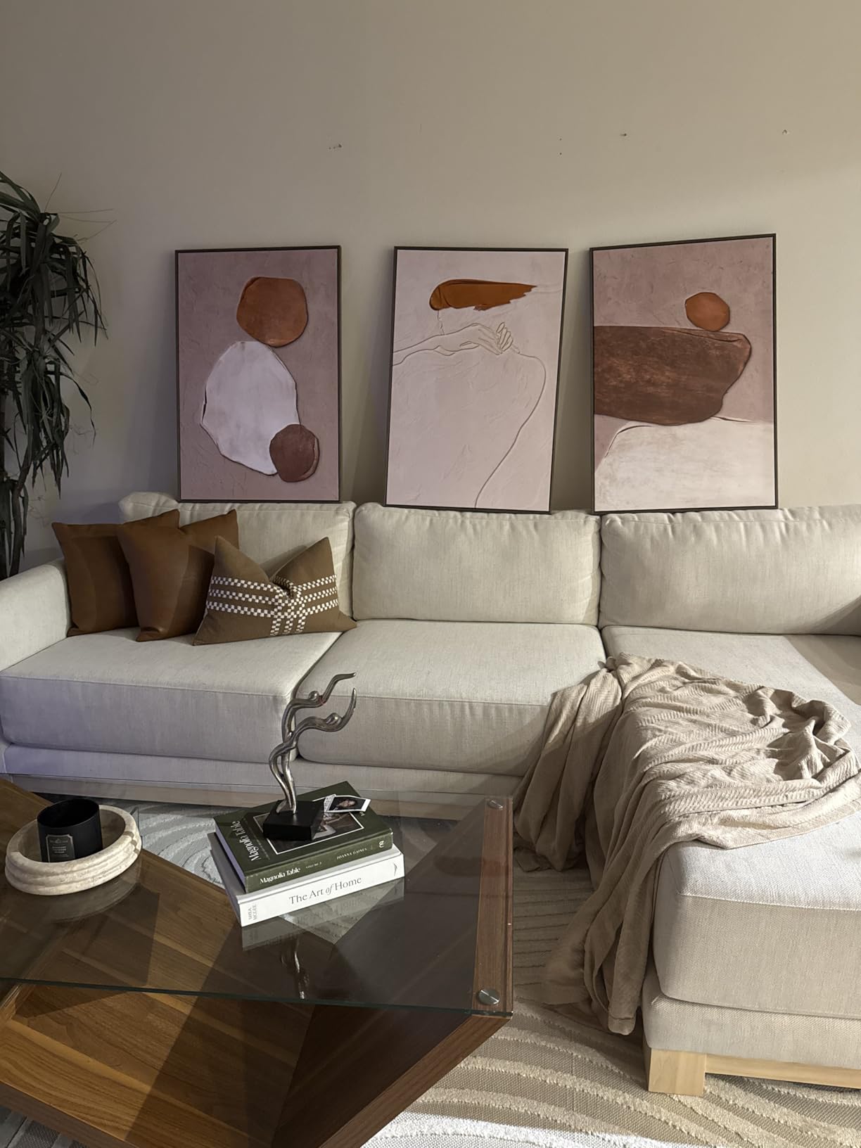 Large Framed Neutral Abstract Wall Art for Living Room,Set of 3, 24x36 In customer photo 2