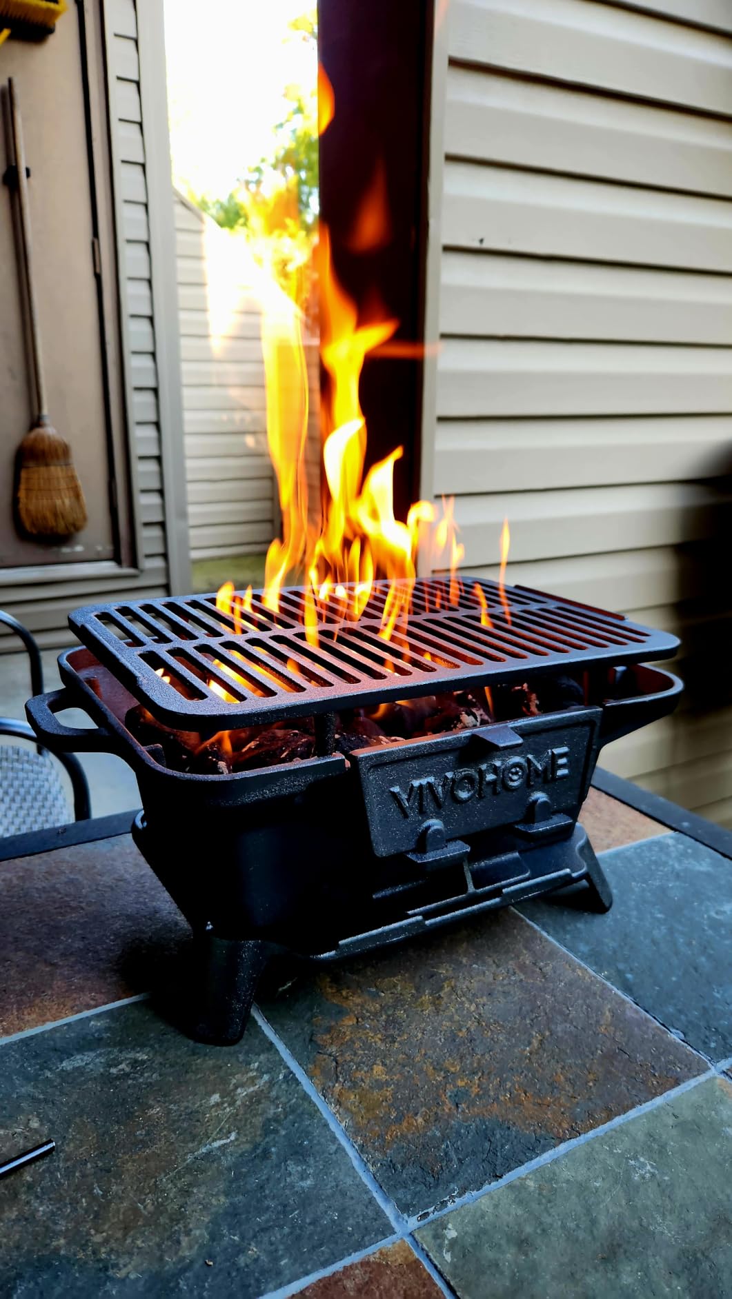 VIVOHOME Rectangle Cast Iron Charcoal Grill with Double-Sided Grate customer photo 2