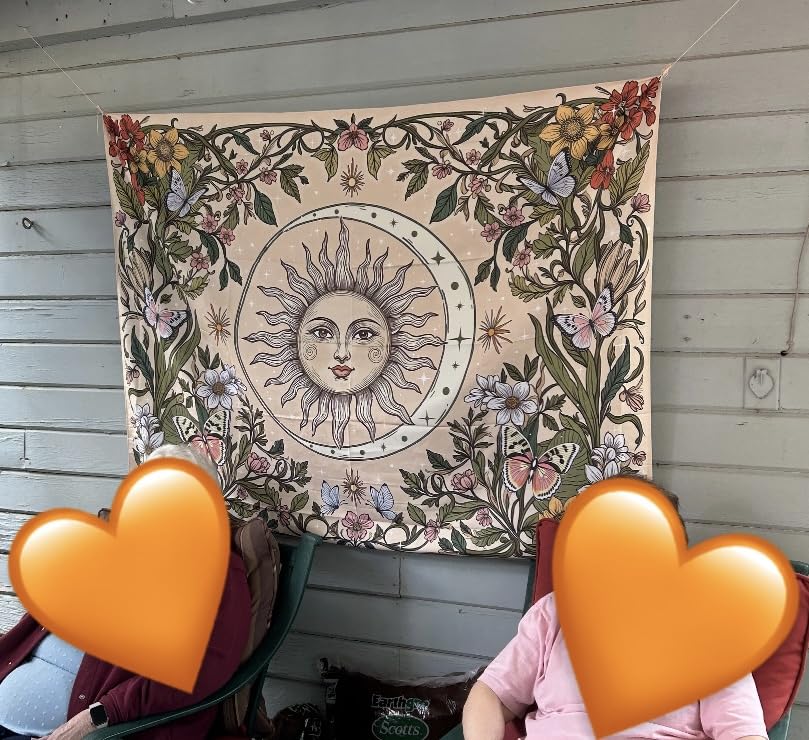 Accnicc Boho Mandala Floral Tapestry Vintage Bohemian Indian Tapestries for Bedroom Aesthetic Retro Orange Yellow Flower Tapestry Wall Hanging for Dorm Living Room Decor 60 x 44 Inch customer photo 2