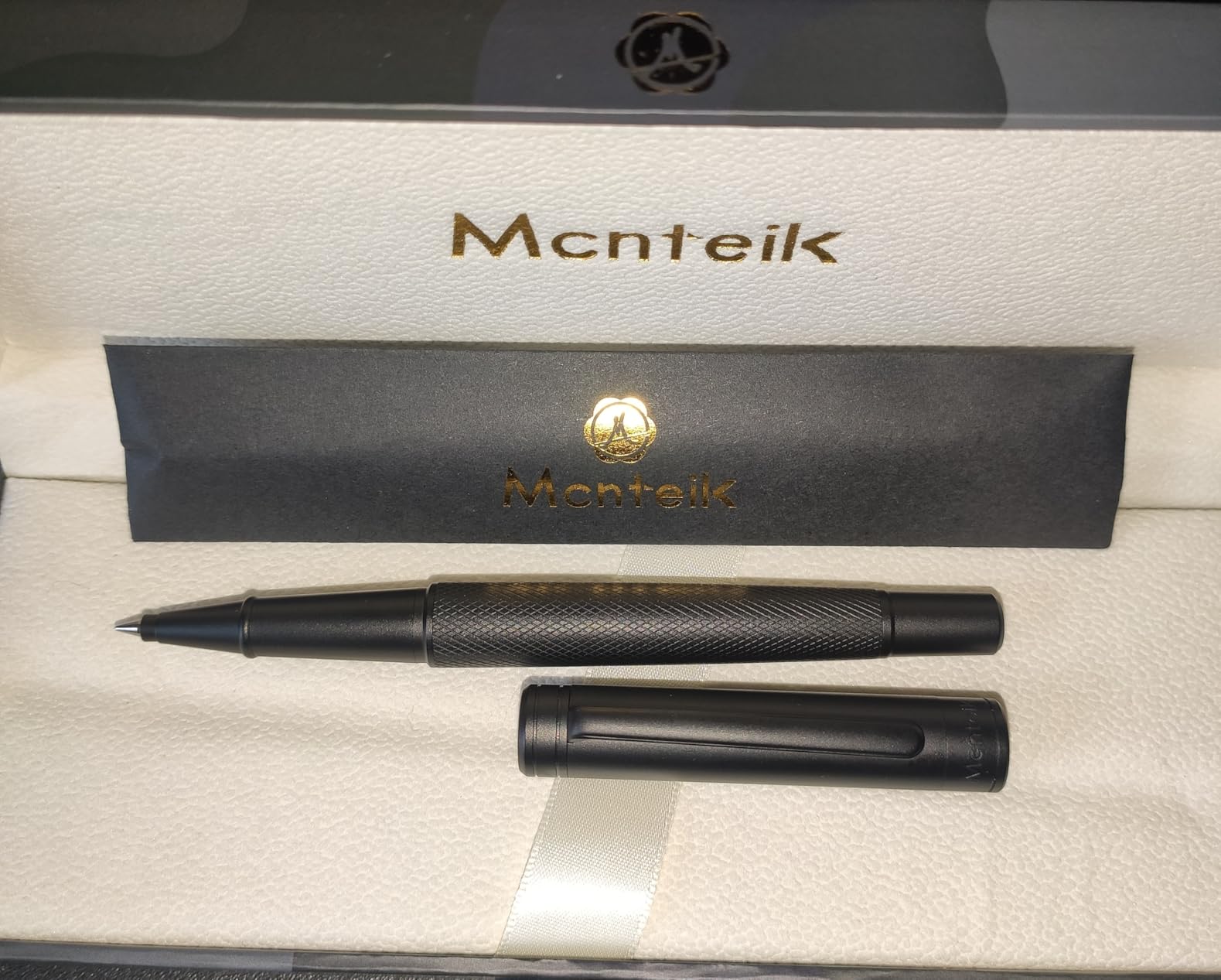 MCNTEIK Electroplated Blue Rollerball Pen,Exquisite Mesh Texture Design customer photo 2