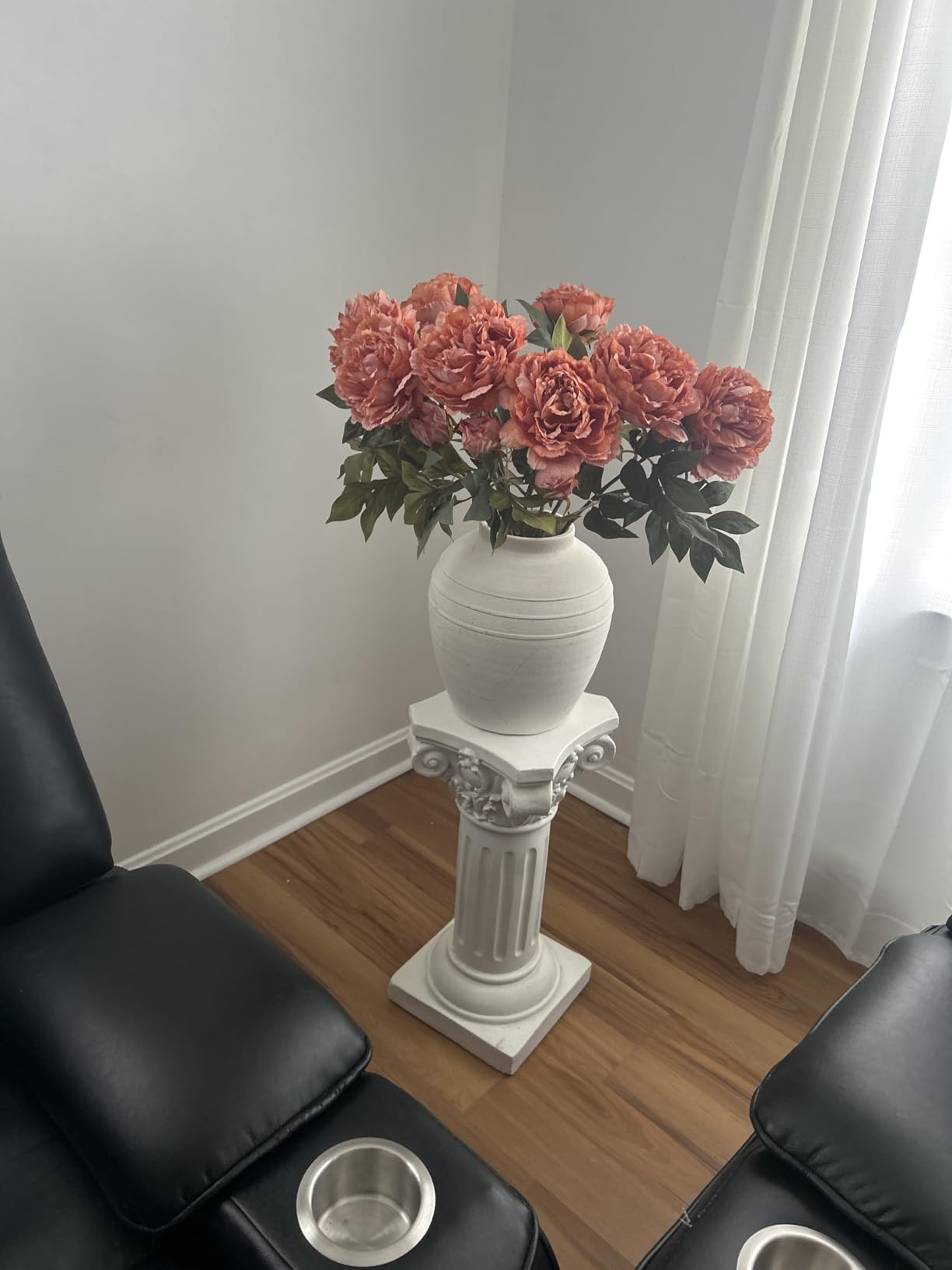 VISIBLE Decorative Roman Column Pedestal, Black Bronze, MGO Cement with Fiber, Classical Garden Pillar, Indoor Outdoor Decor (White, 33.5IN) customer photo 1