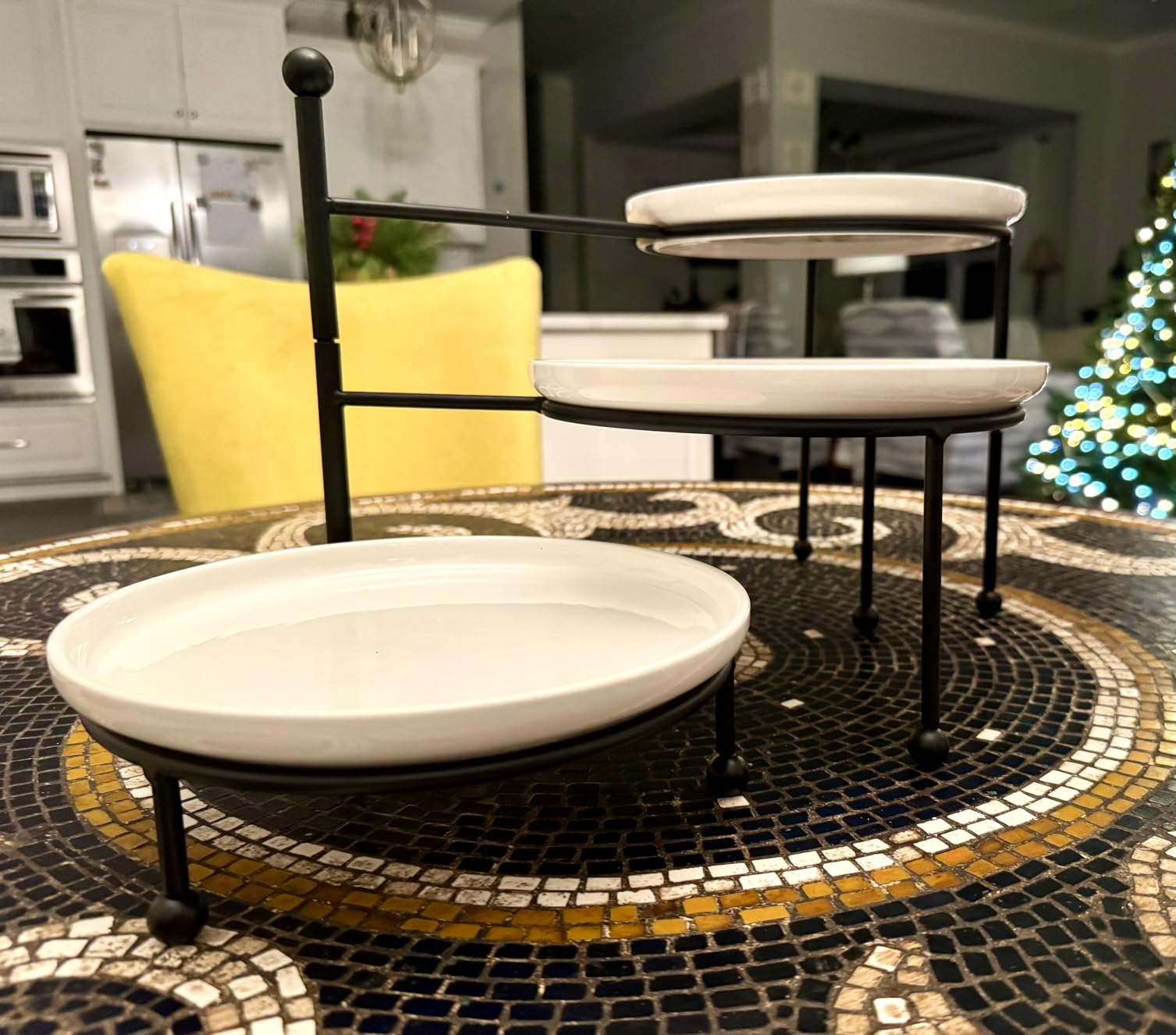 Kanwone 3 Tiered Serving Stand with White Porcelain Plates, 10.3