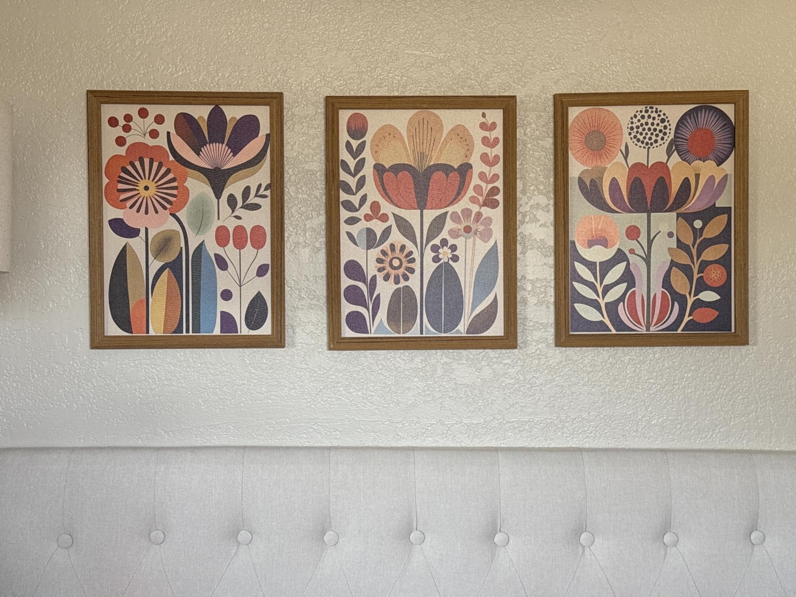 Framed Colorful Floral Wall Art Set of 3, Abstract Scandinavian Flower Canvas Wall Decor Paintings, Mid Century Modern Botanical Artwork Pictures Prints for Living Room Bedroom Dining Room 12x16 Inch customer photo 1