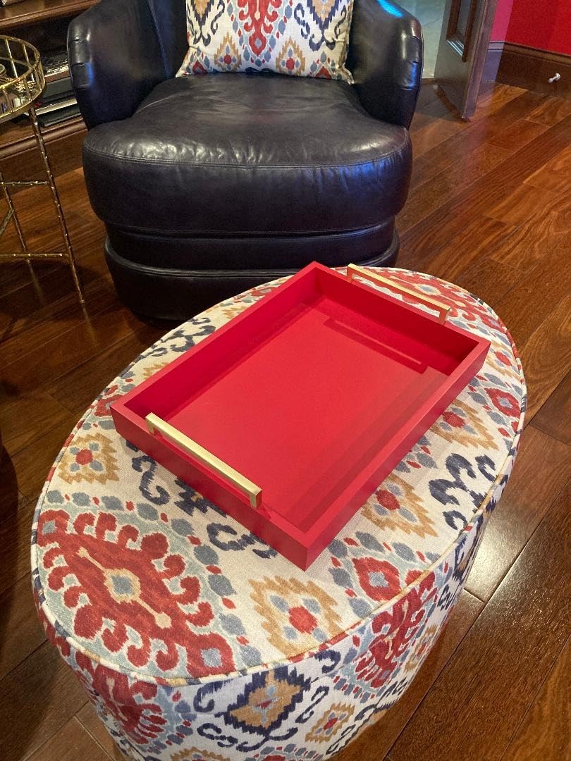 Decorative Coffee Table Tray - Ottoman Tray - Breakfast, Drinks, Liquor Serving Platter - from Farmhouse to Modern - Matte Finish - Champagne Gold Handles - Twilight-Blue customer photo 2