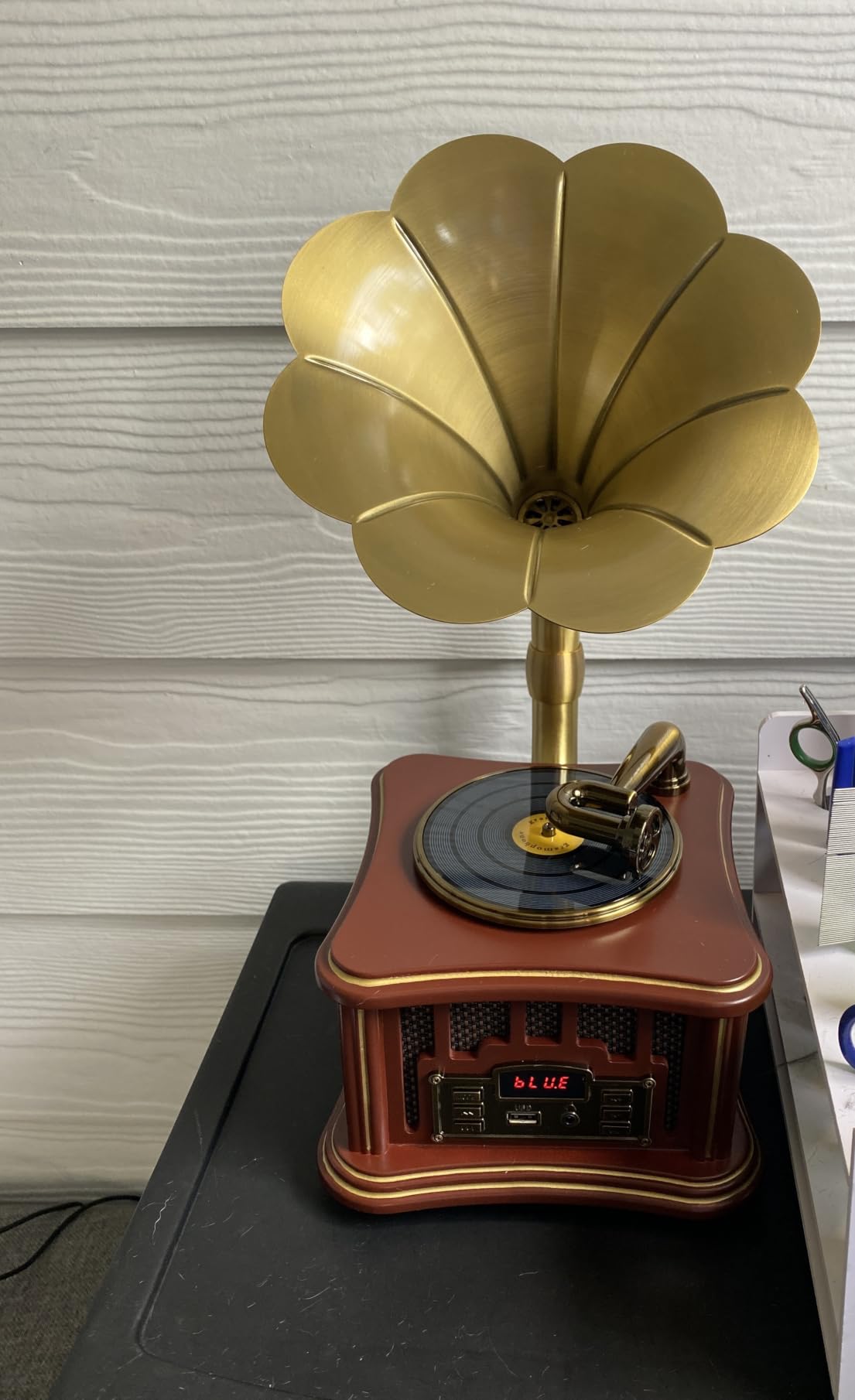 Brown Vintage Gramophone Recorder, Decorative Turntable with BT/USB Headphone Connection, HiFi, Handcrafted by Pure Oak，Great for Music Player, Home Decor, Retro Collection/Classic Gift (RT-137) customer photo 1