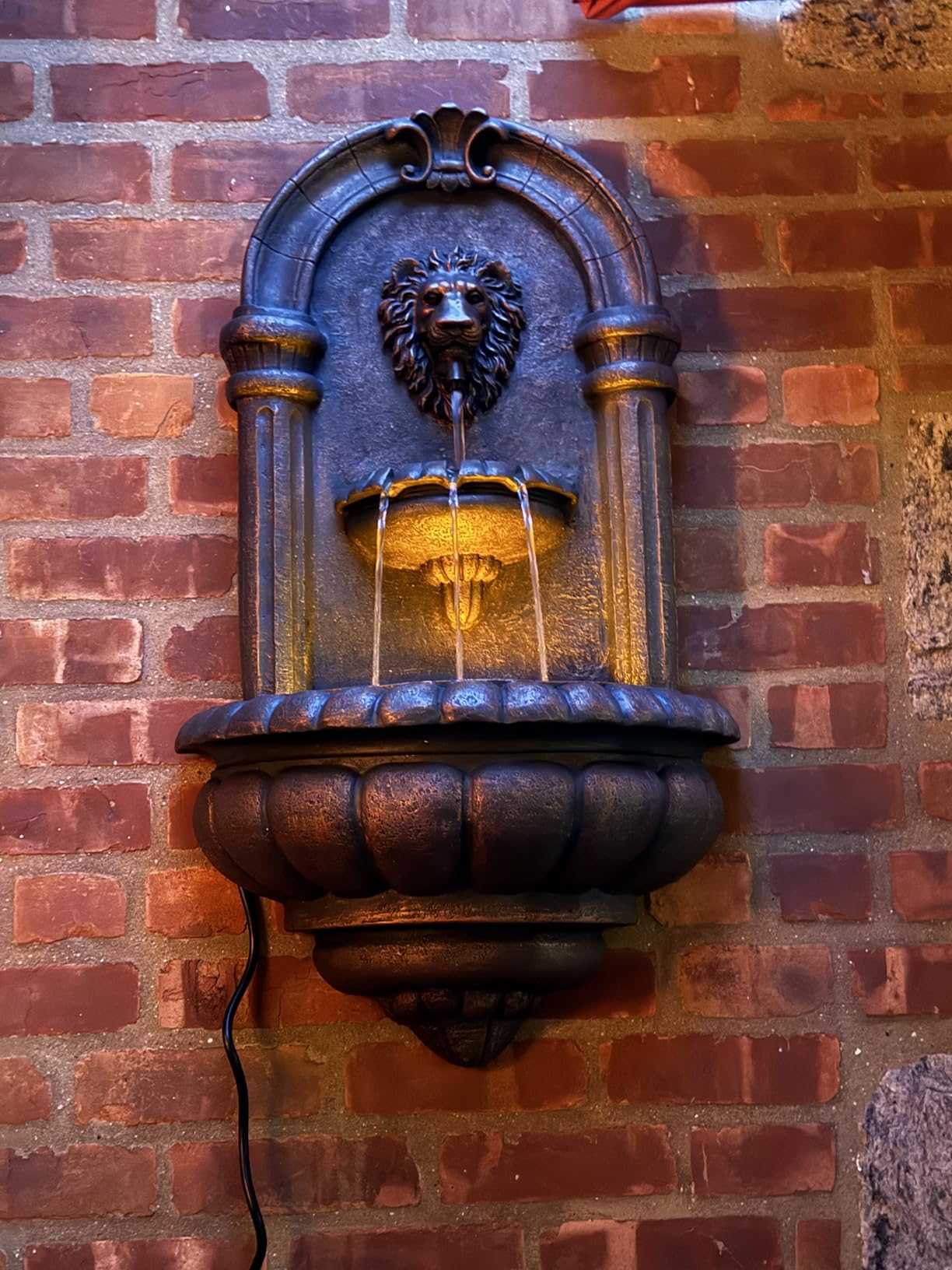 Teamson Home 32.1 in. Wall-Mounted Lion Head Stone LED Outdoor Water Fountain for Gardens, Landscaping, Patios, Balconies, Lawns to Create a Calming Oasis in Outdoor Living Spaces, Antique Bronze customer photo 2