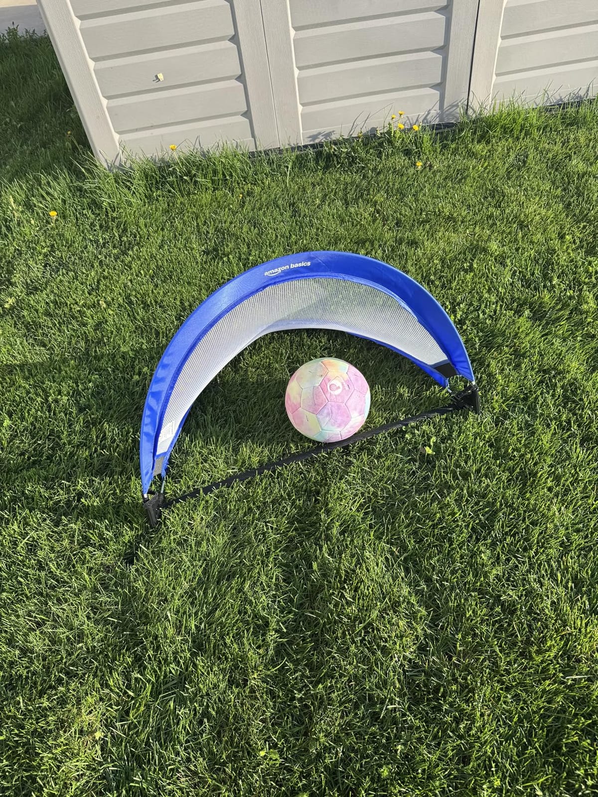 Amazon Basics Portable Pop Up Soccer Goal Set for Kids, Training Equipment, Outdoor Sports Games, Backyard Soccer, Blue, 2-Pack customer photo 2