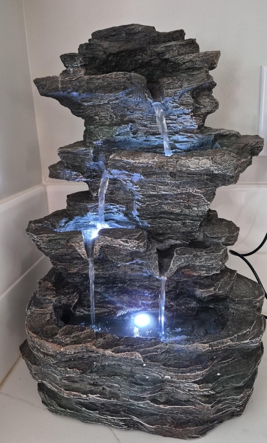 Pure Garden Tabletop Cascading Rock Waterfall Fountain with Lights, Gray customer photo 2
