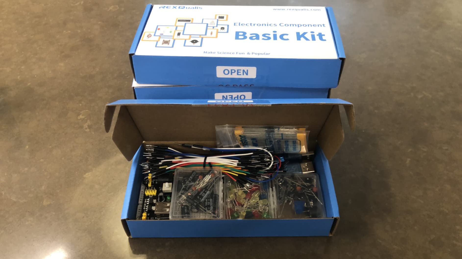 REXQualis Electronics Basic Kit w/Power Supply Module, Breadboard, Jumper Wire, LED,Resistor, comes with more than 300pcs sensors and components for fun and simple electronic projects. customer photo 2
