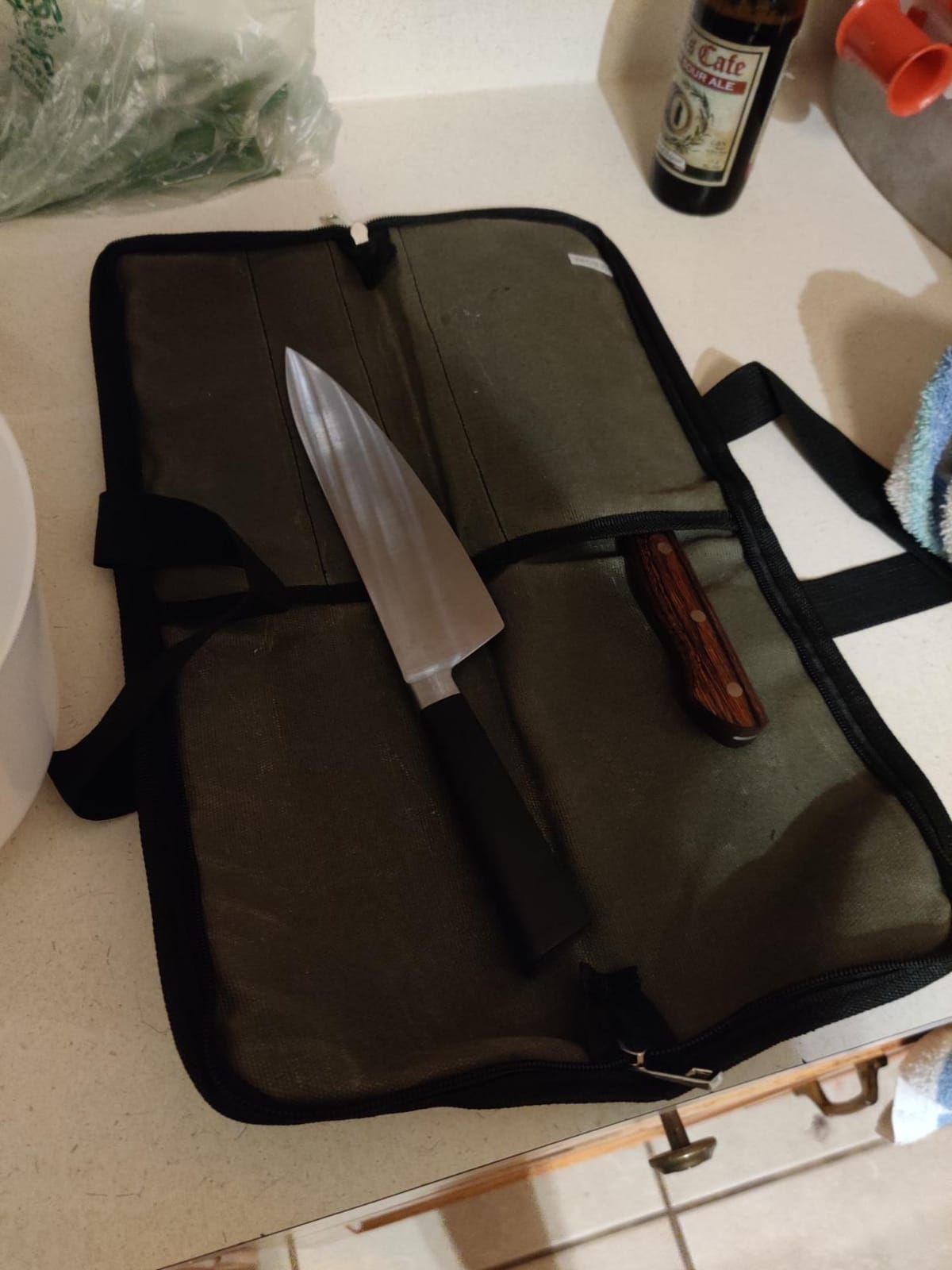 4 Slots Chefs Knife Roll Bag Cutlery Storage Case Men Army Green customer photo 2