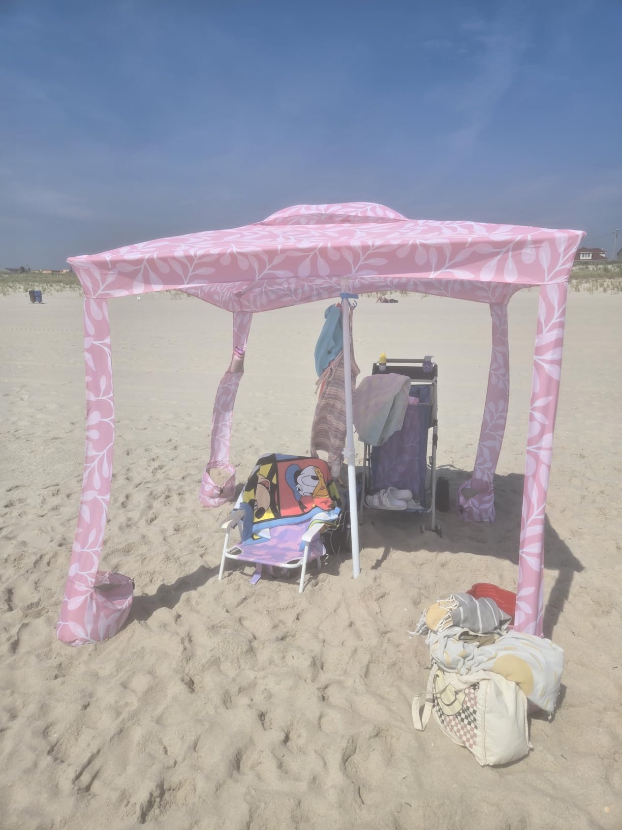 AMMSUN Beach Cabana, 6.5'×6.5' Beach Canopy, Easy Set up and Take Down, Cabana Tent with Sand Pockets, Instant Sun Shade with Side Wall, Coral Tropical customer photo 2