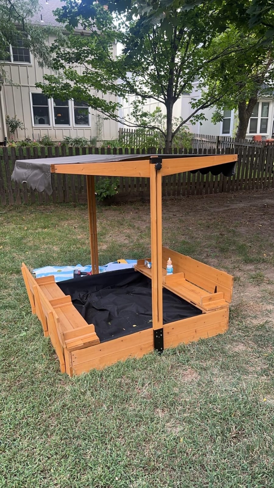 Aivituvin Kids Sand Boxes with Canopy Sandboxes with Covers Foldable Bench Seats, Children Outdoor Wooden Playset - Upgrade Retractable Roof (47x47Inch) customer photo 2